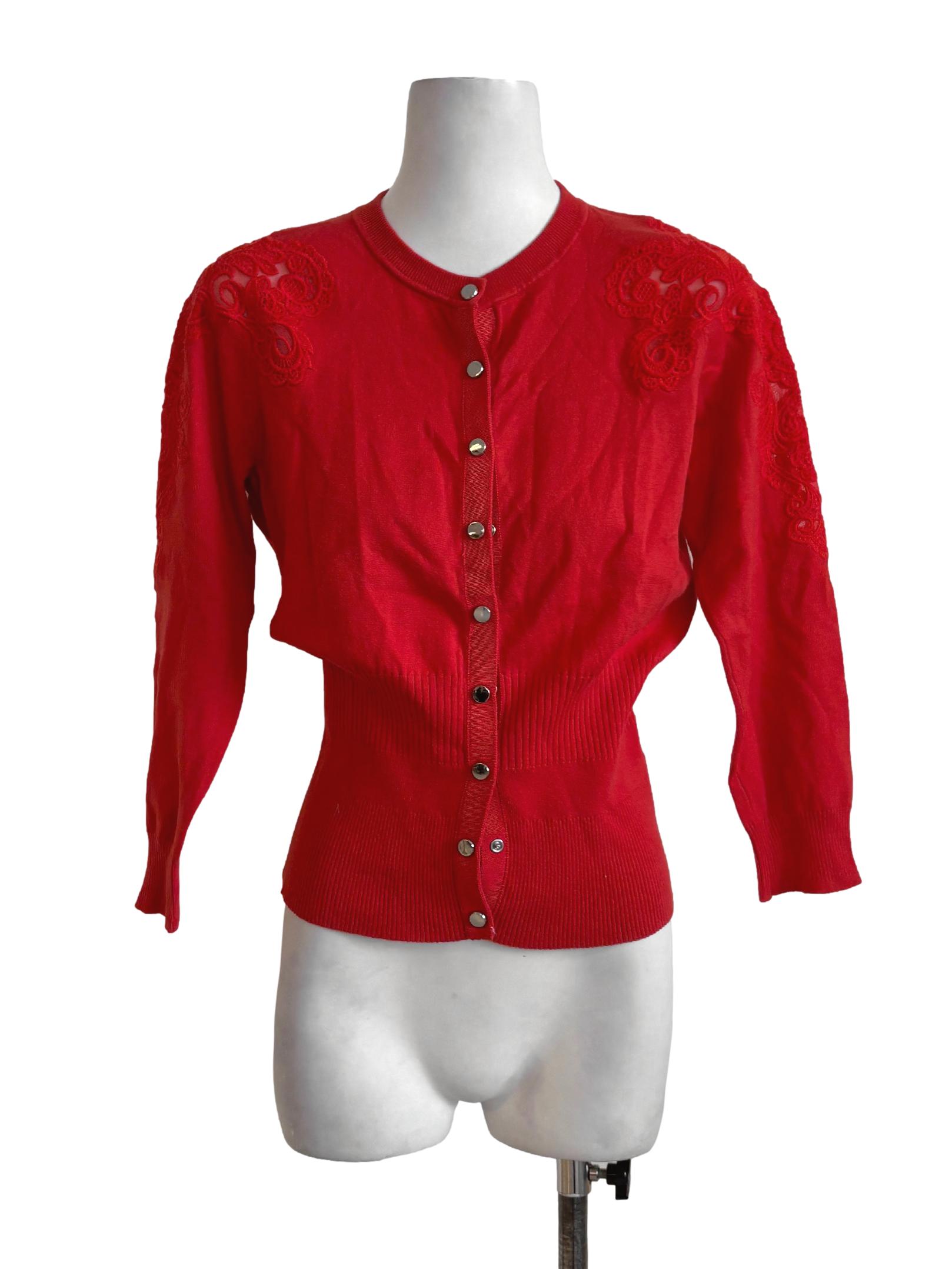 Rose Red Cinched Waist Cardigan