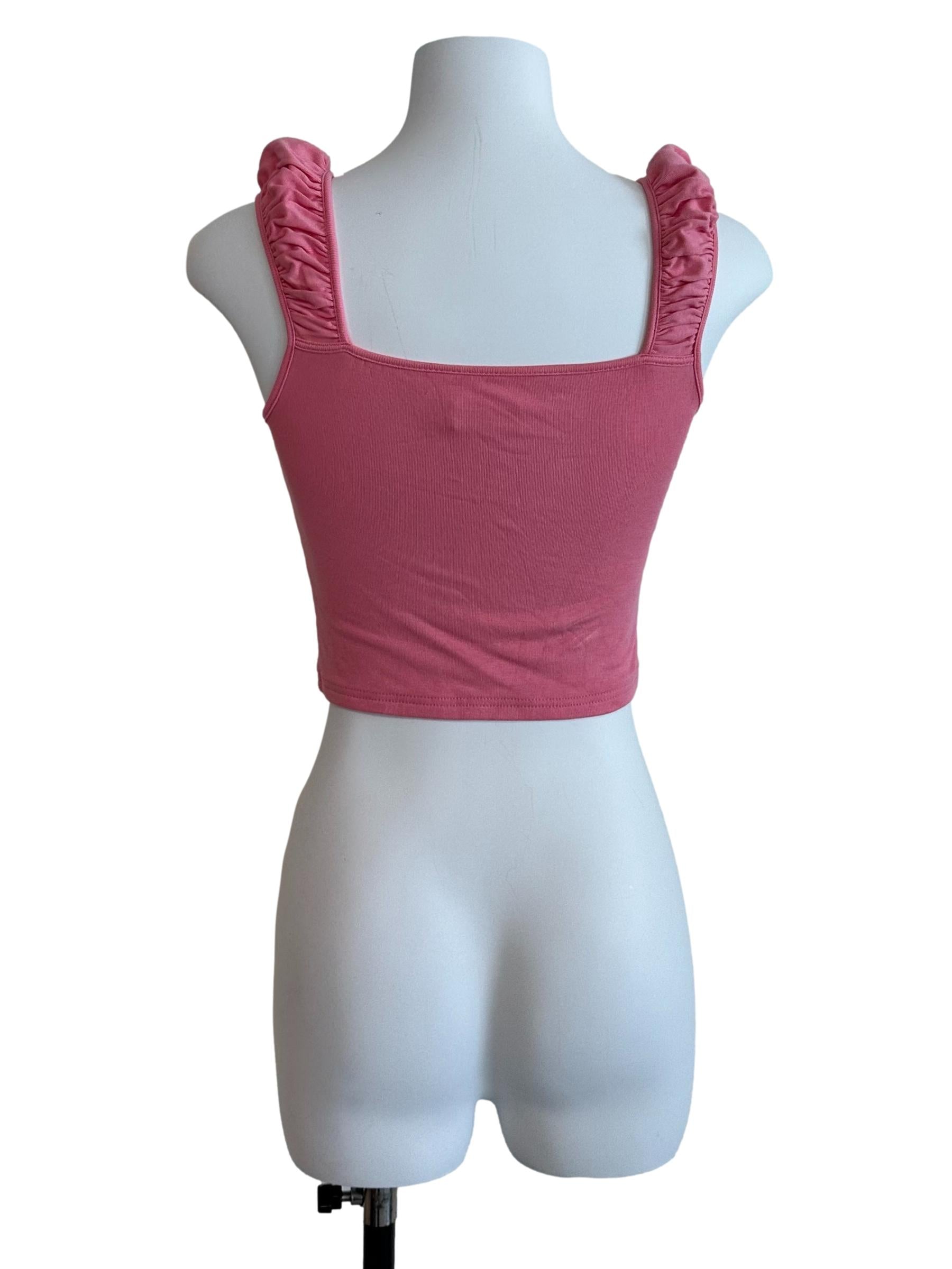 Candy Pink Ruched Strap Fitted Top