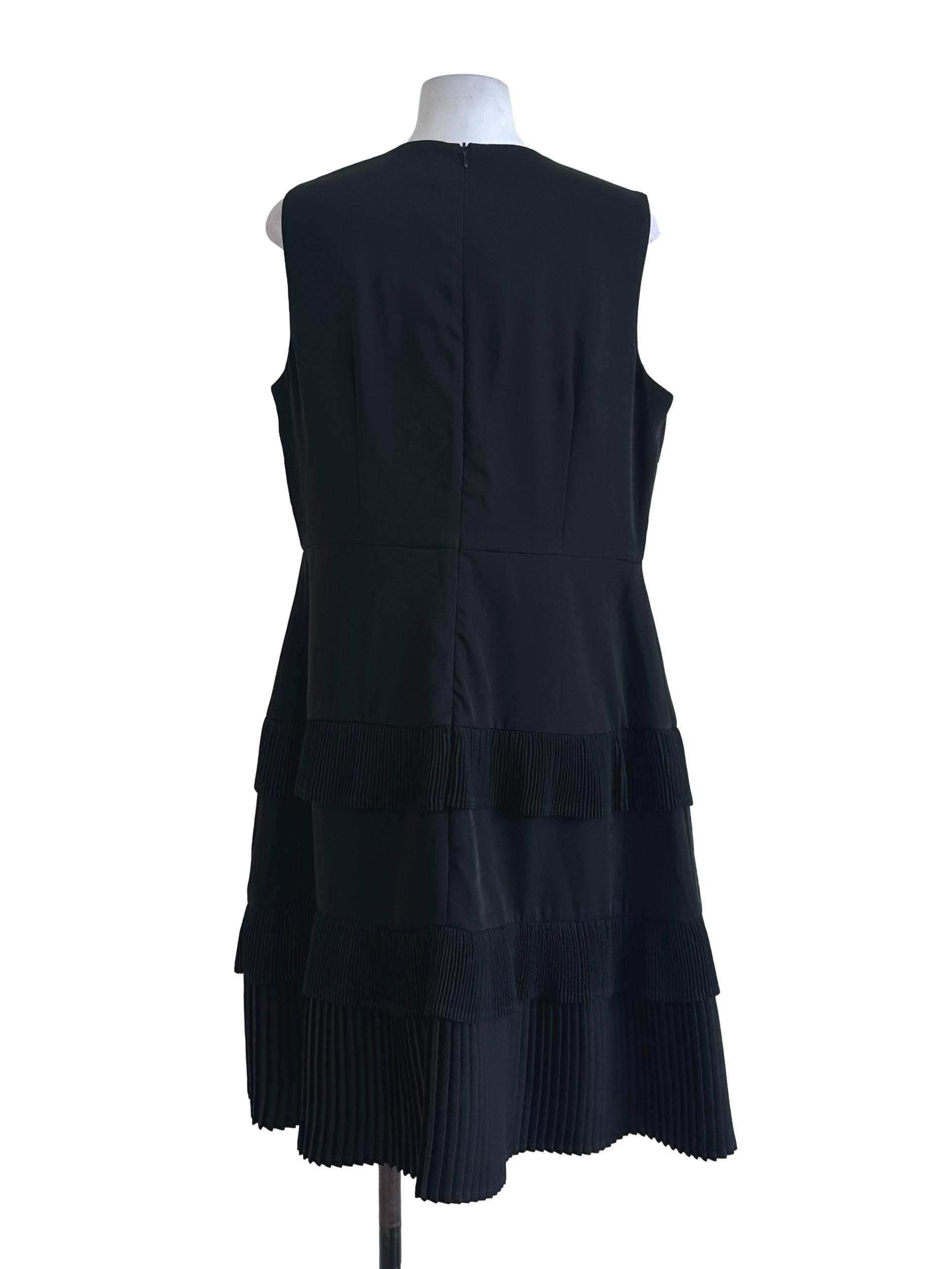 Black Plain Pleated Tiered Dress