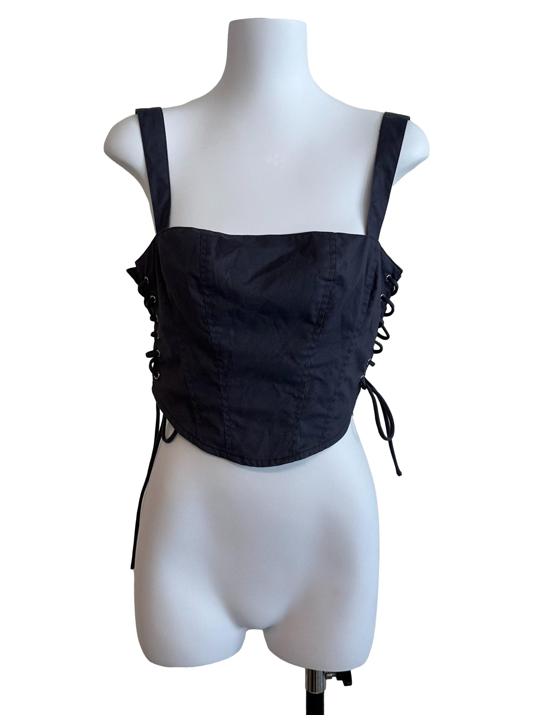 Dark Grey Square Neck Side Tie Top