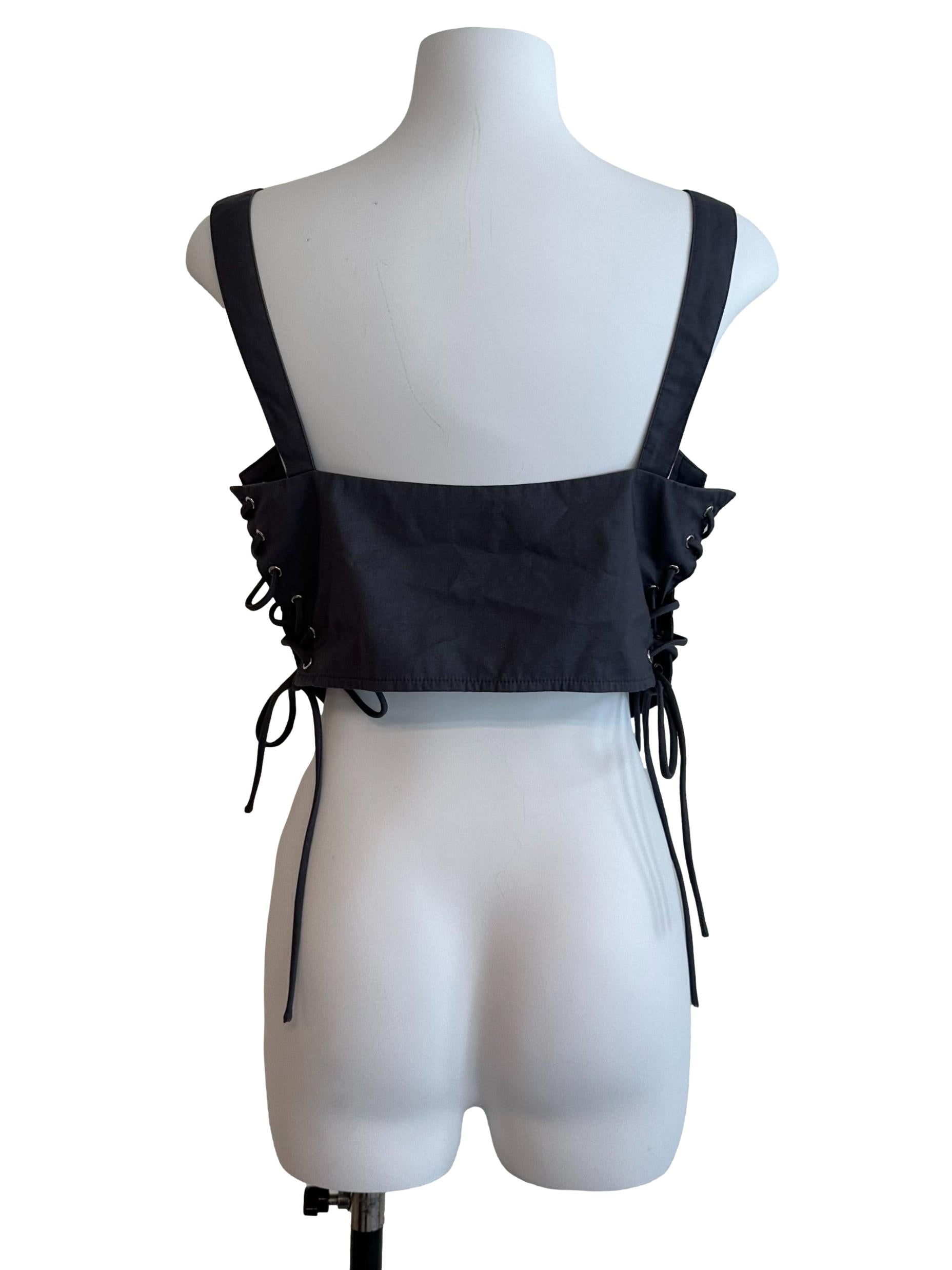 Dark Grey Square Neck Side Tie Top