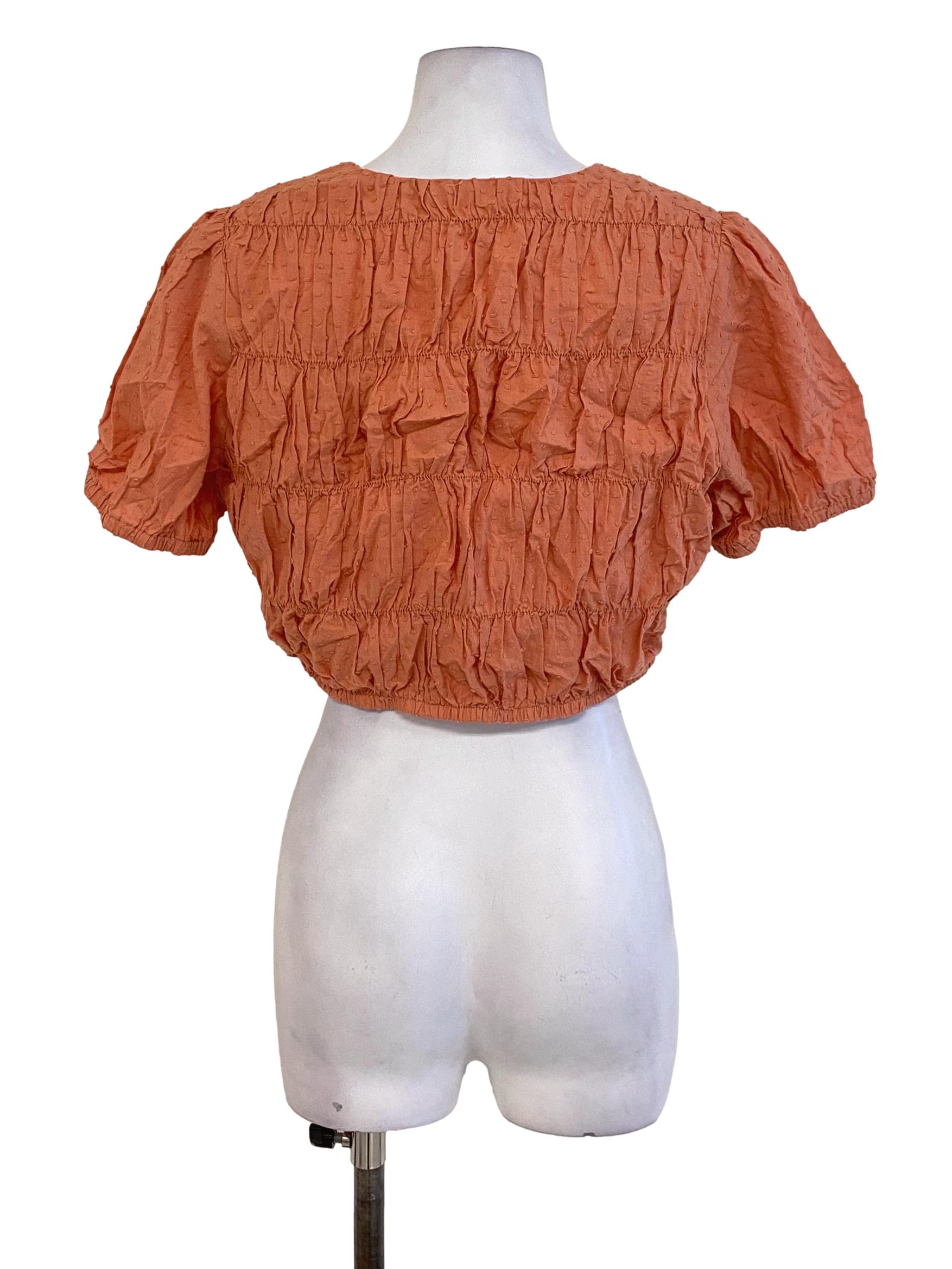 Coral Pink Embroidered Layered V-Neck Waisted Top TCL