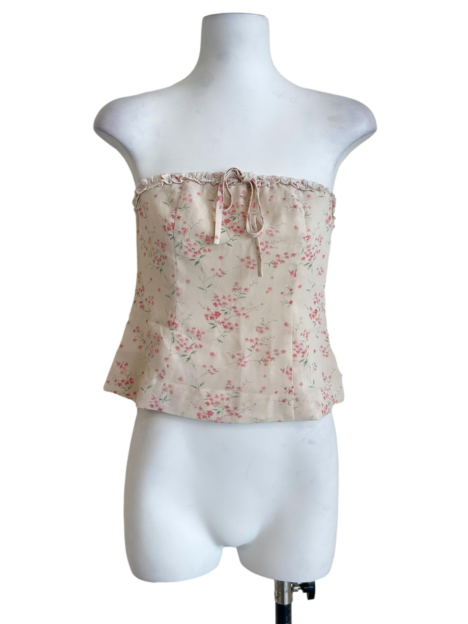 Cream Floral Print Strapless Top