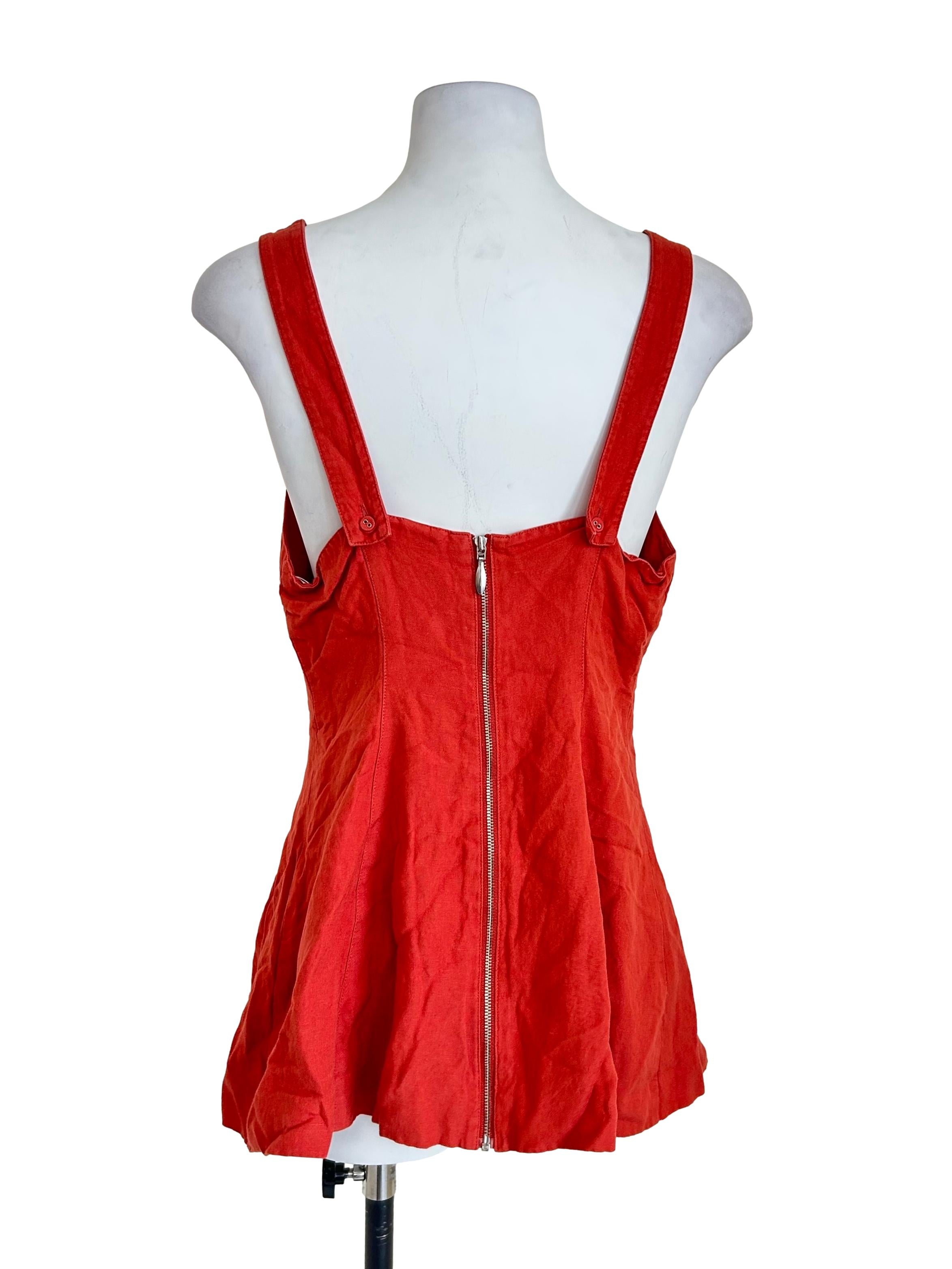 Red Button-Down Square-Neck Sleeveless Top