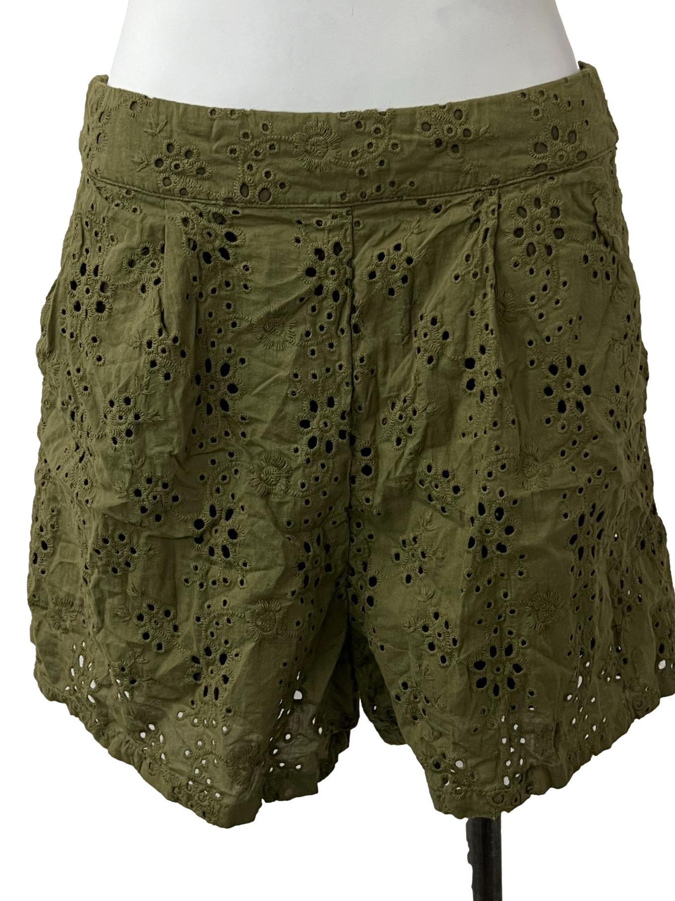 Green Eyelet Shorts
