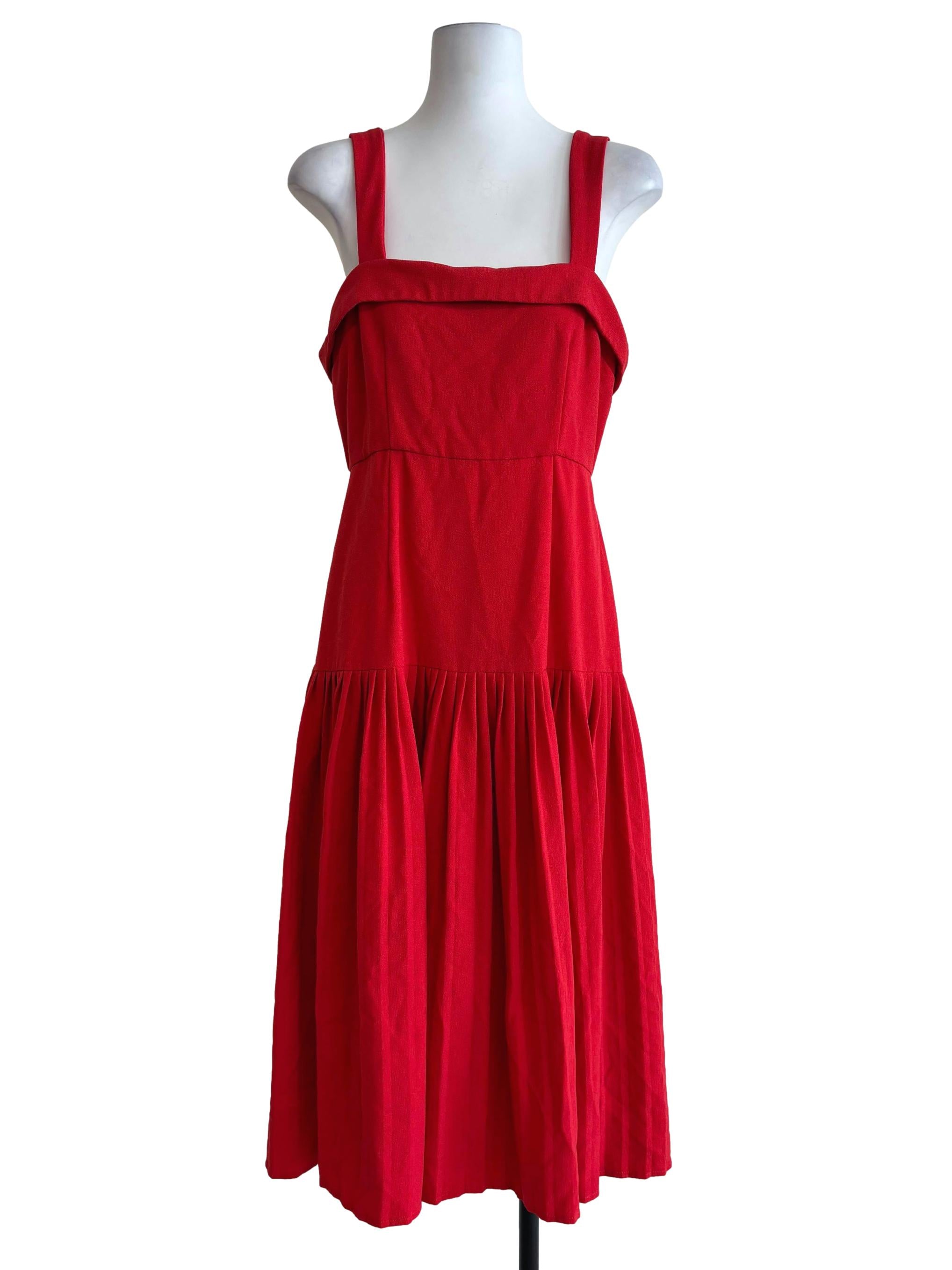 Candy Red Apron Neck Flare Dress