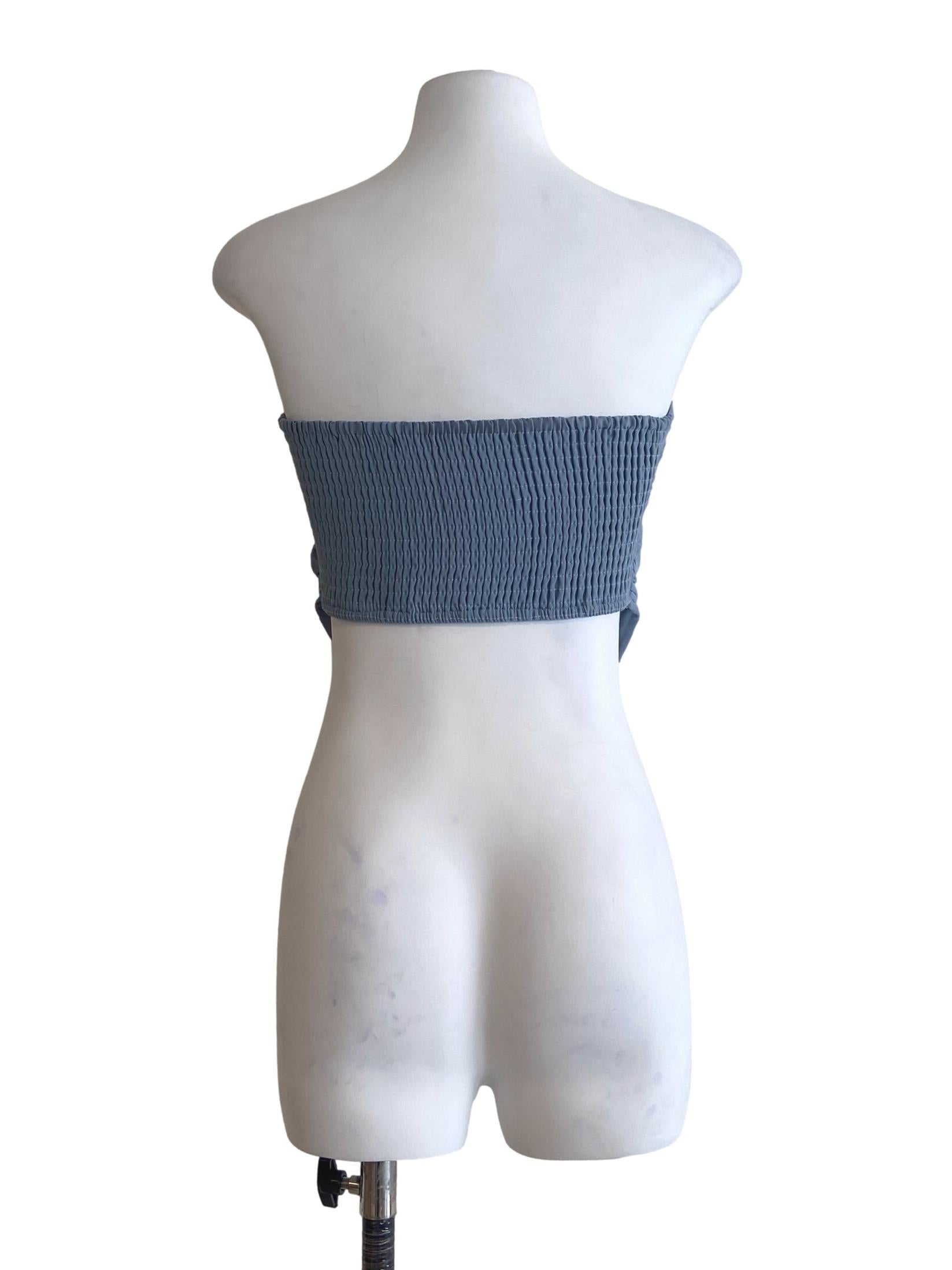 Sky Blue Strapless Asymmetric Crop Top