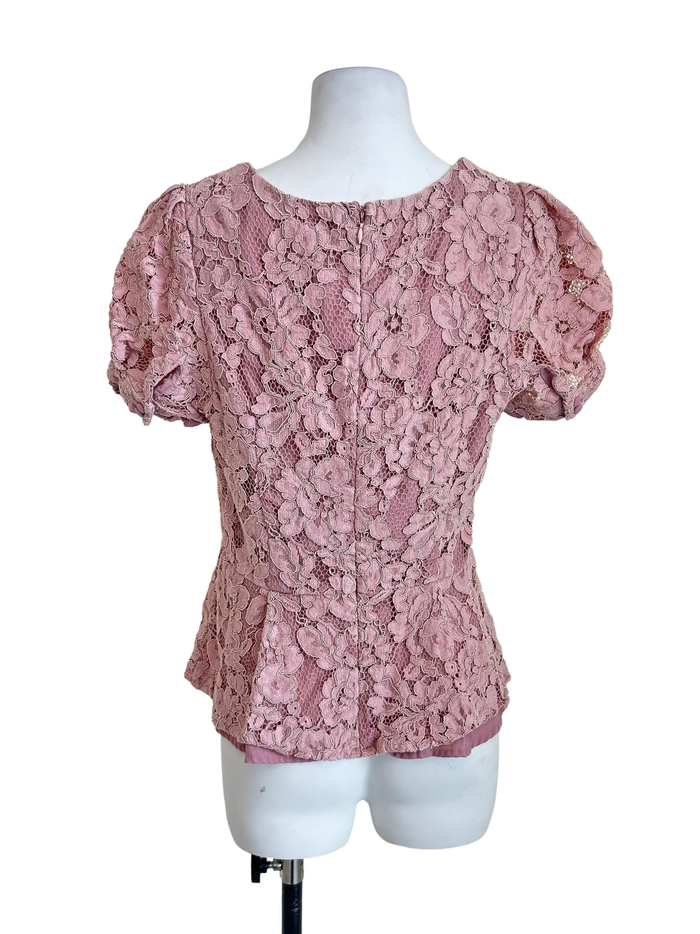 Mauve Pink Floral Lace Peplum Blouse