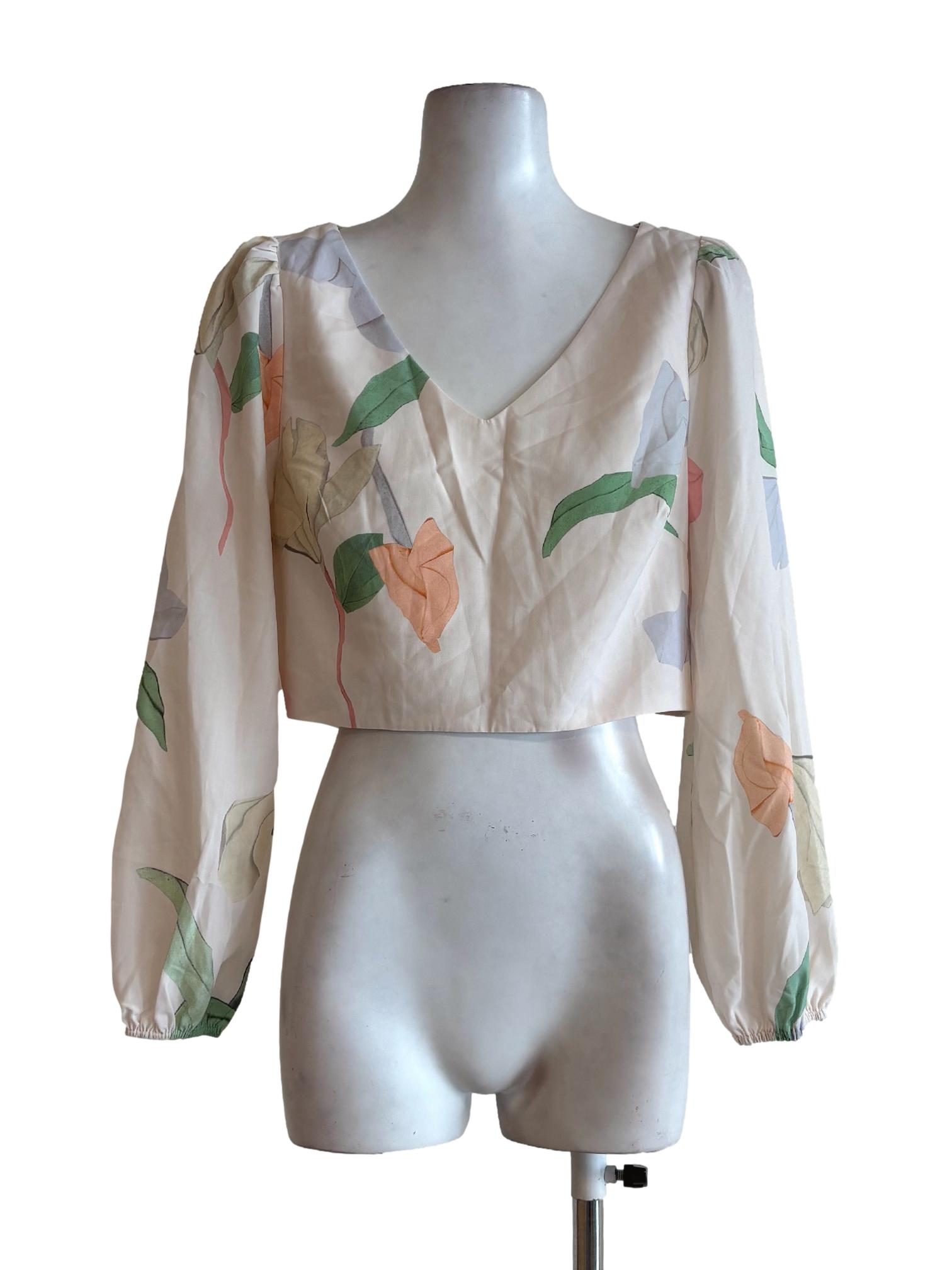 Ivory White Long Sleeve Patterned Top LB