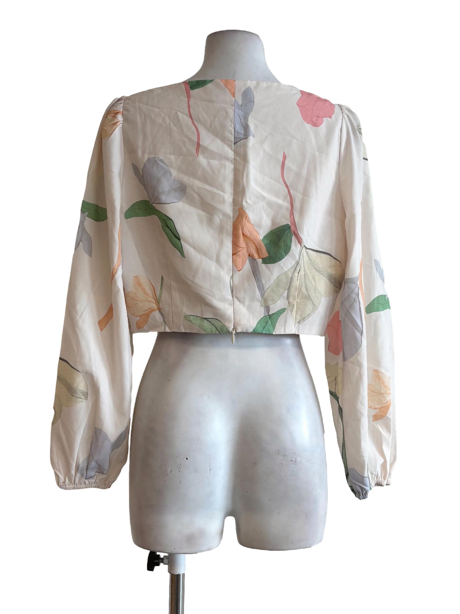 Ivory White Long Sleeve Patterned Top LB