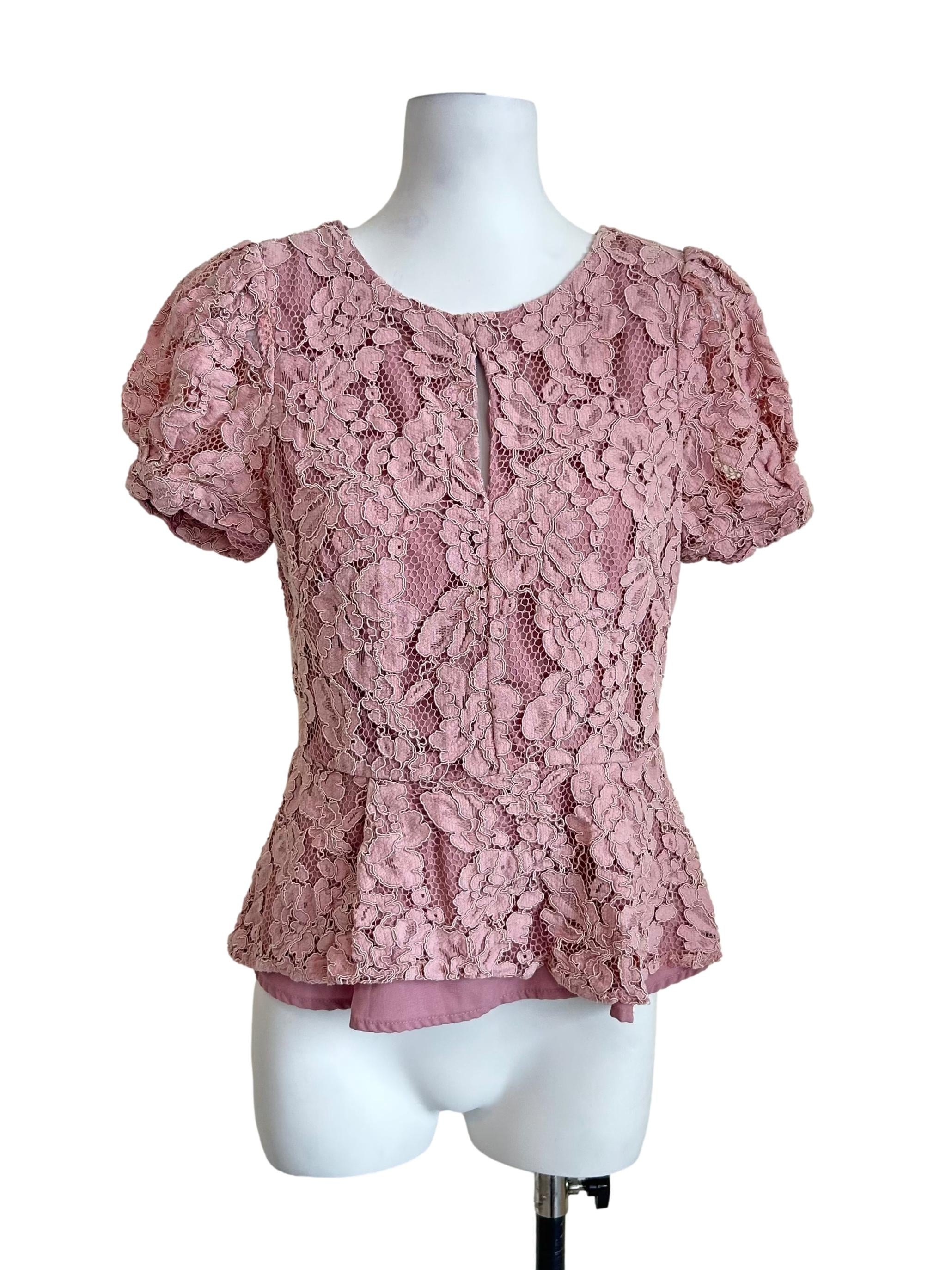 Mauve Pink Floral Lace Peplum Blouse