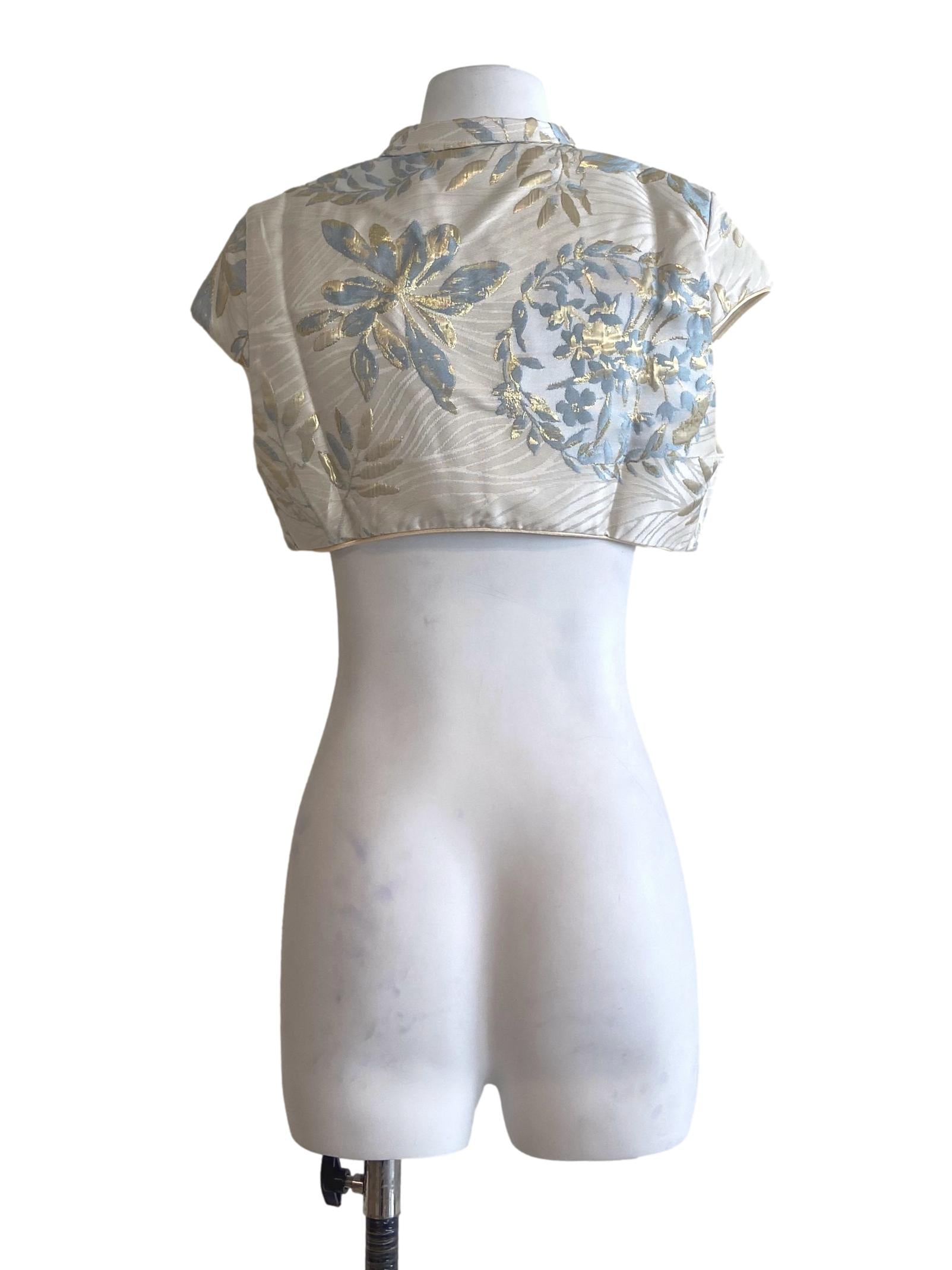 White & Blue Floral Crop Cardigan