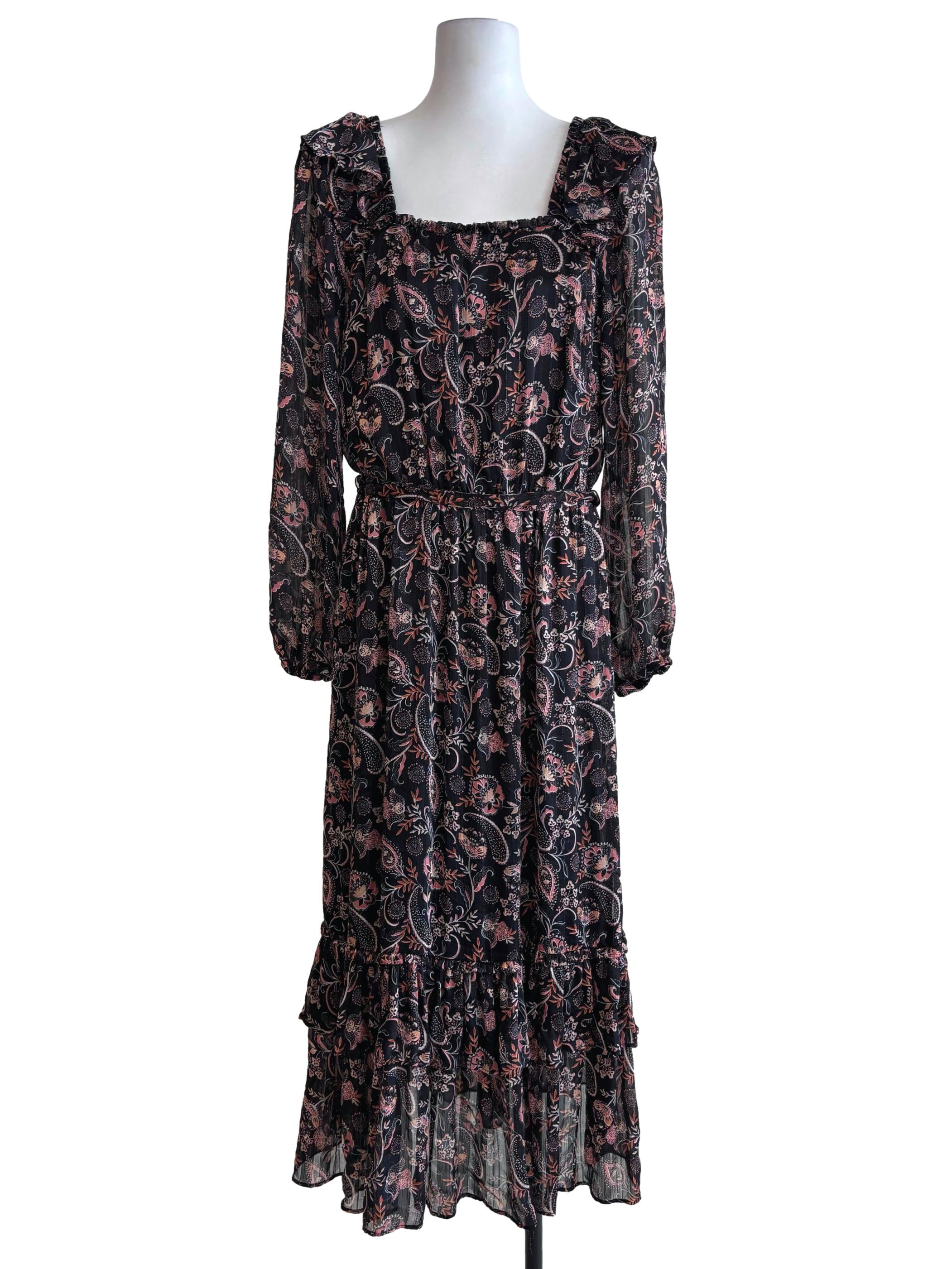 Onyx Black Patterned Ruffle Dress