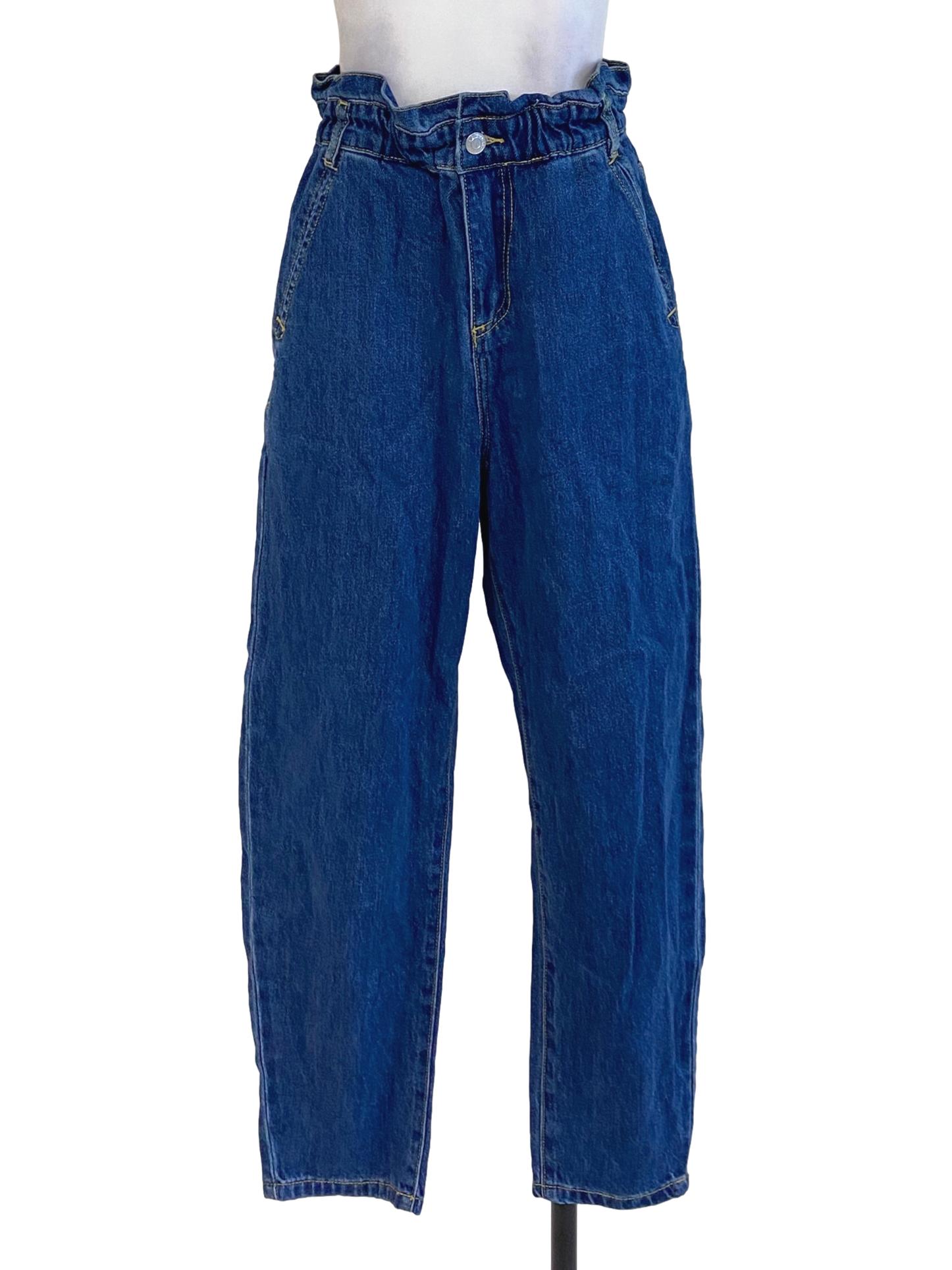 Dark Denim Blue Ruffle Waist Jeans