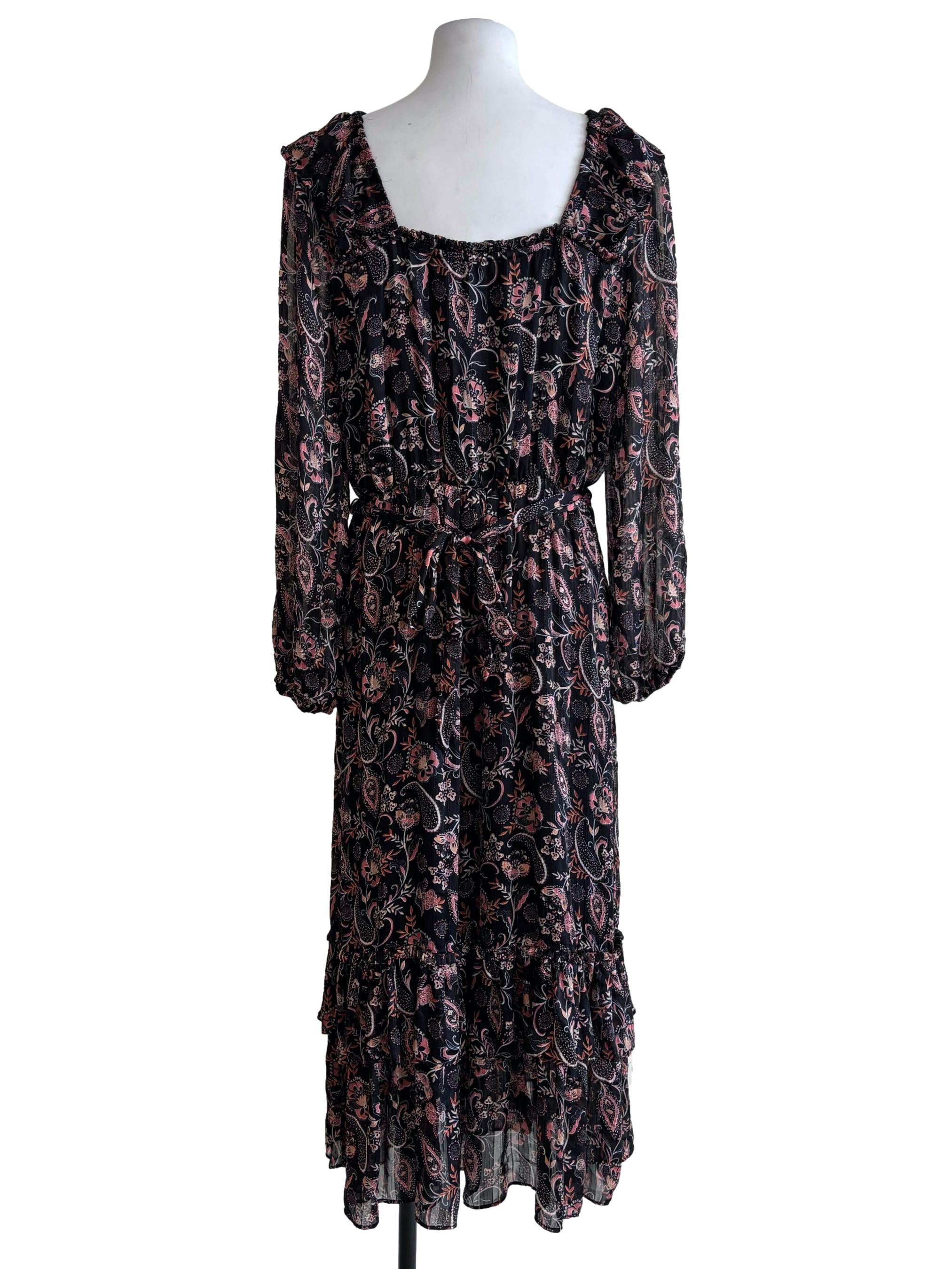 Onyx Black Patterned Ruffle Dress