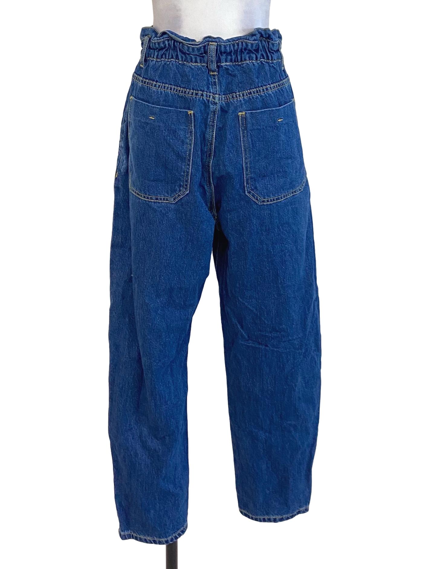 Dark Denim Blue Ruffle Waist Jeans