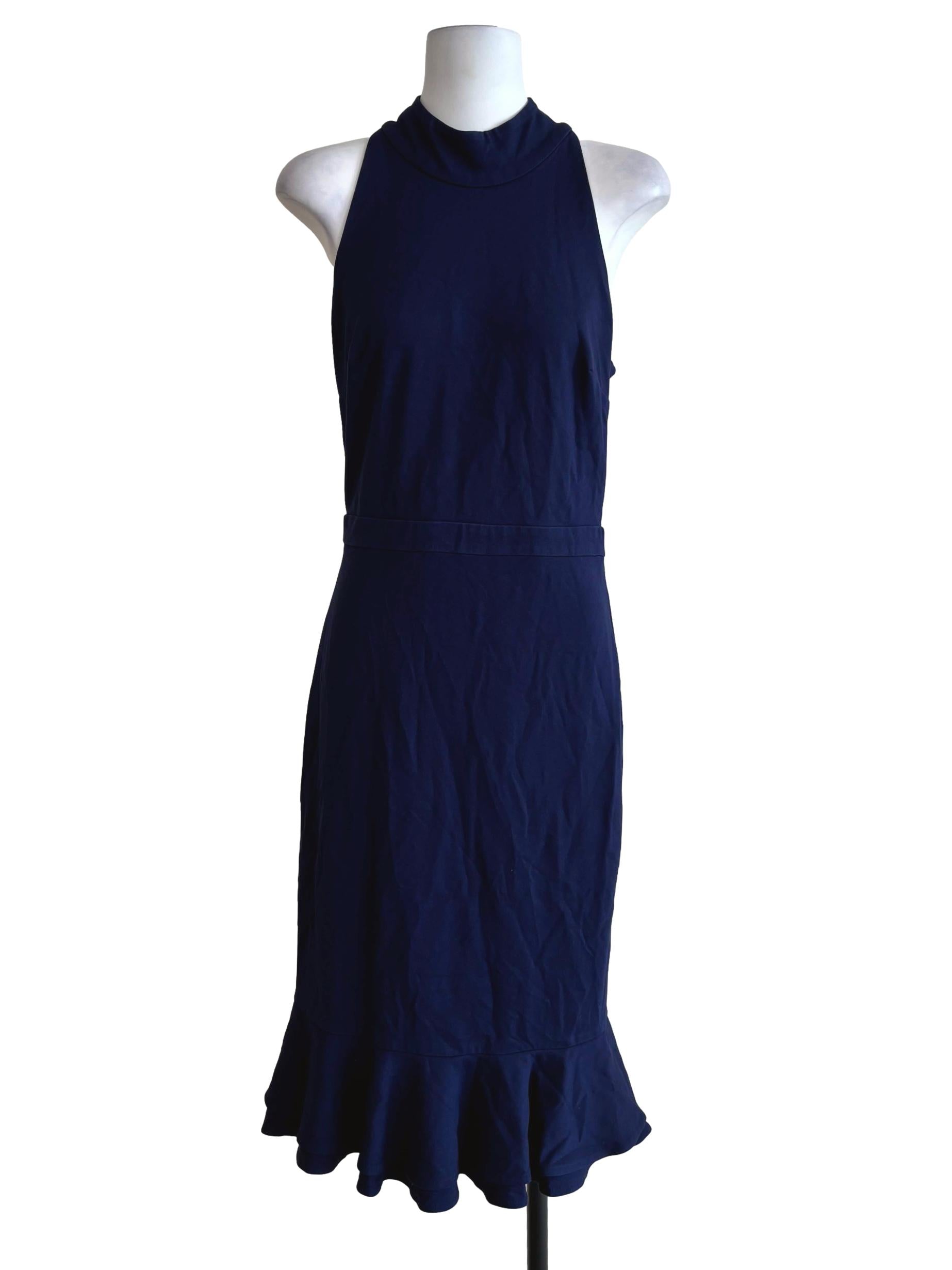 Indigo Blue High Neck Sheath Dress