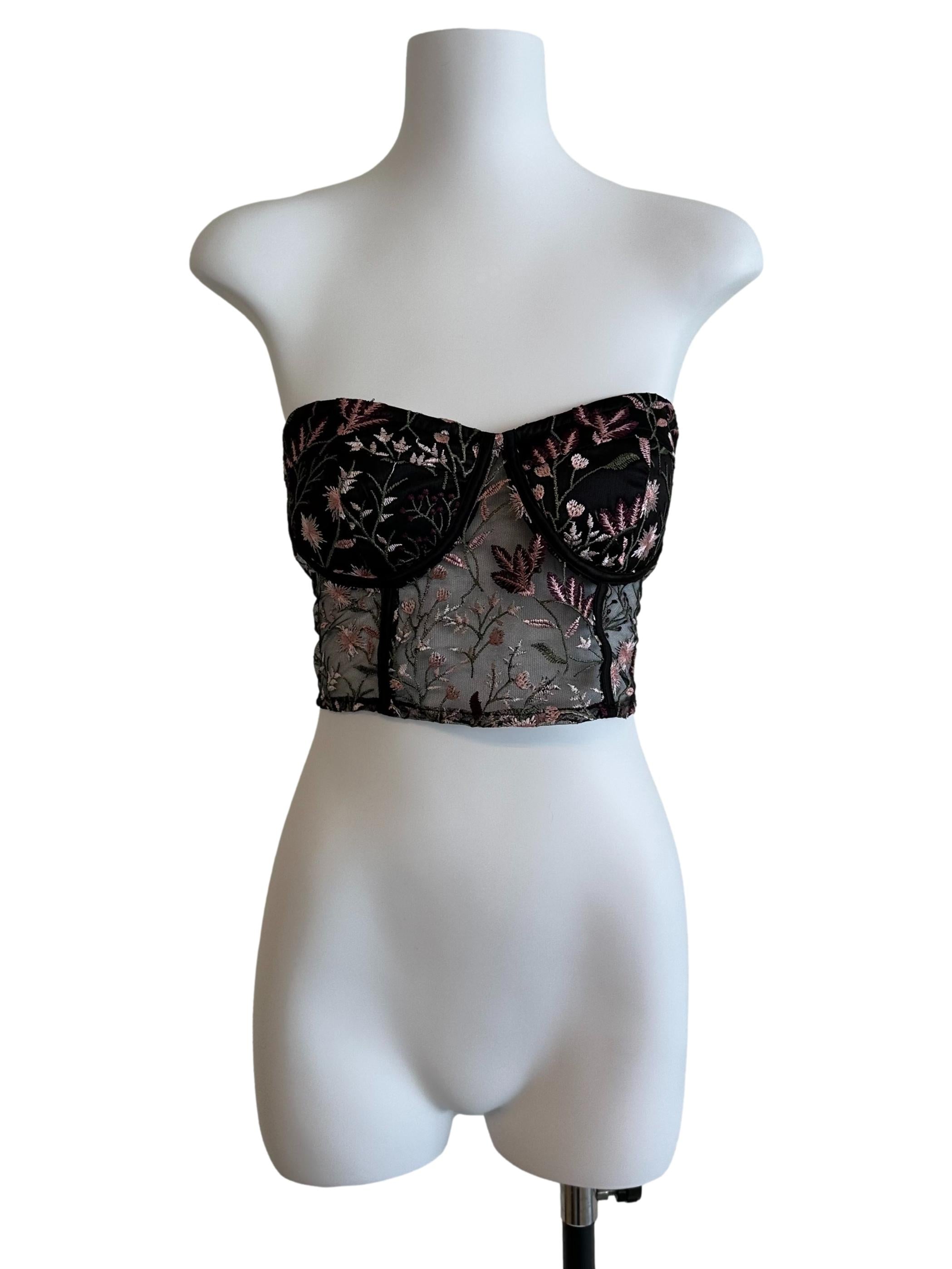 Onyx Black Floral Lace Sweetheart Tube Top