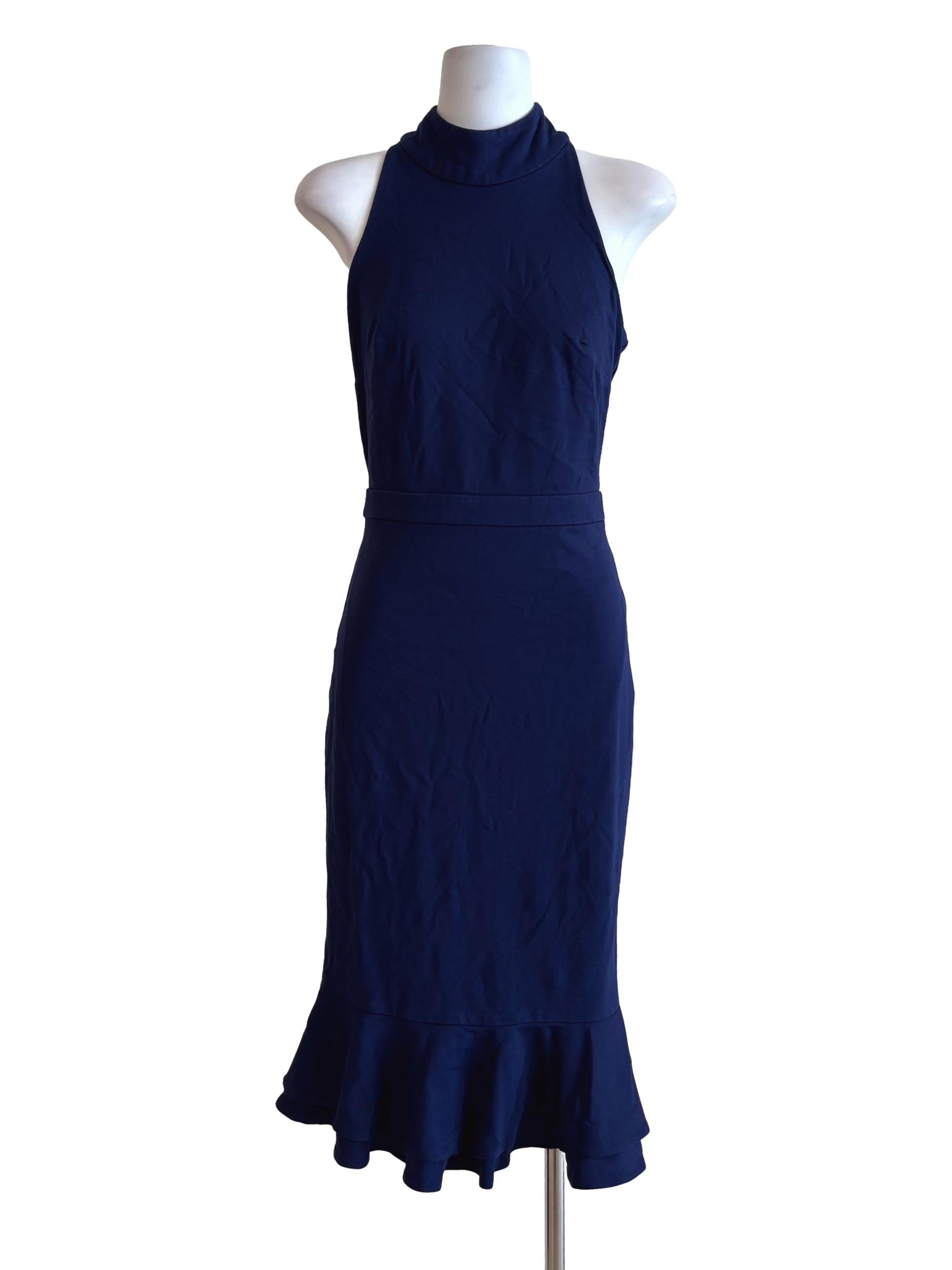 Navy Blue Mock Neck Sheath Dress