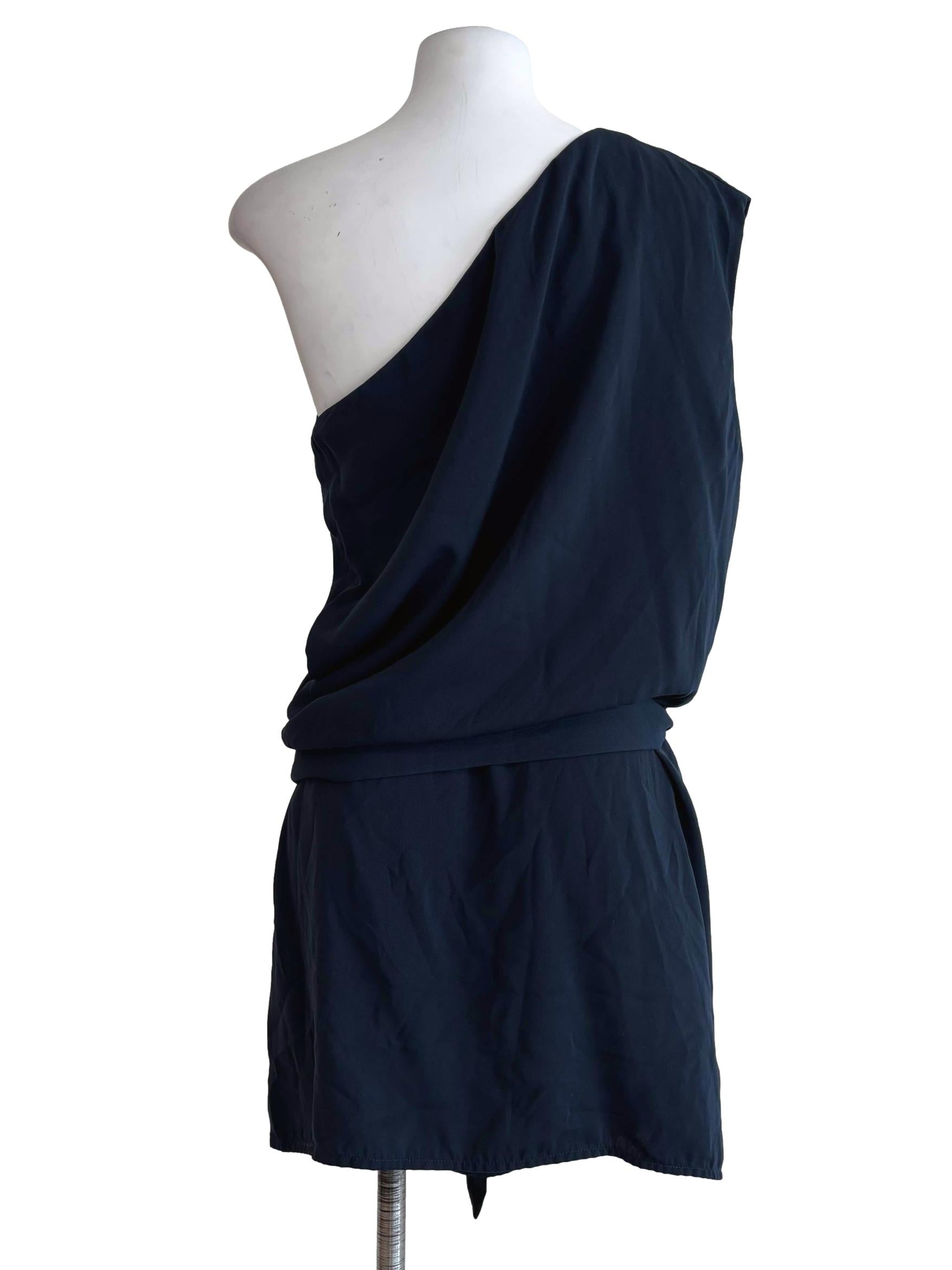 Peacock Blue Asymmetrical Drape Dress