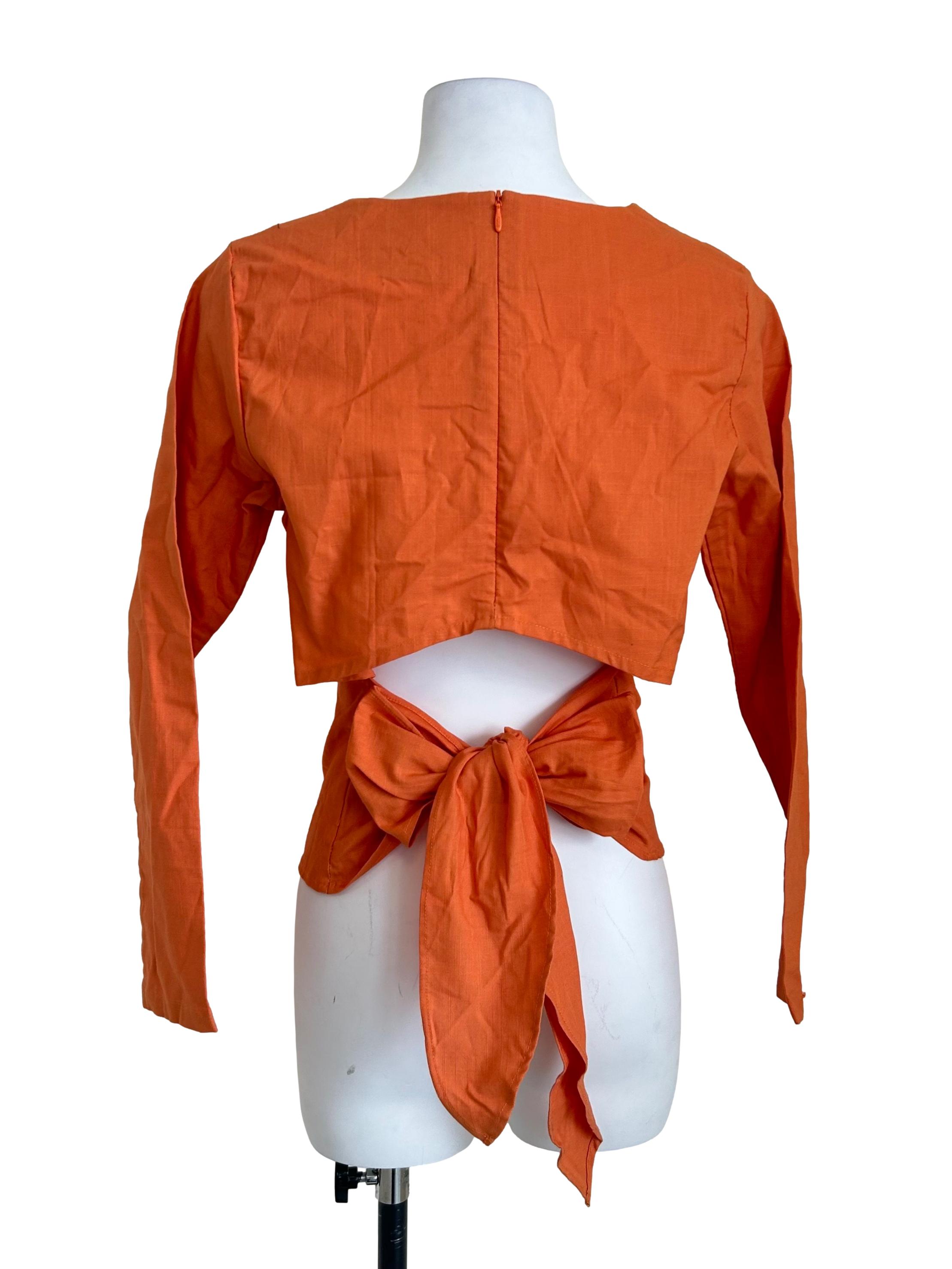 Orange Boat-Neck Long-Sleeve Cotton Top