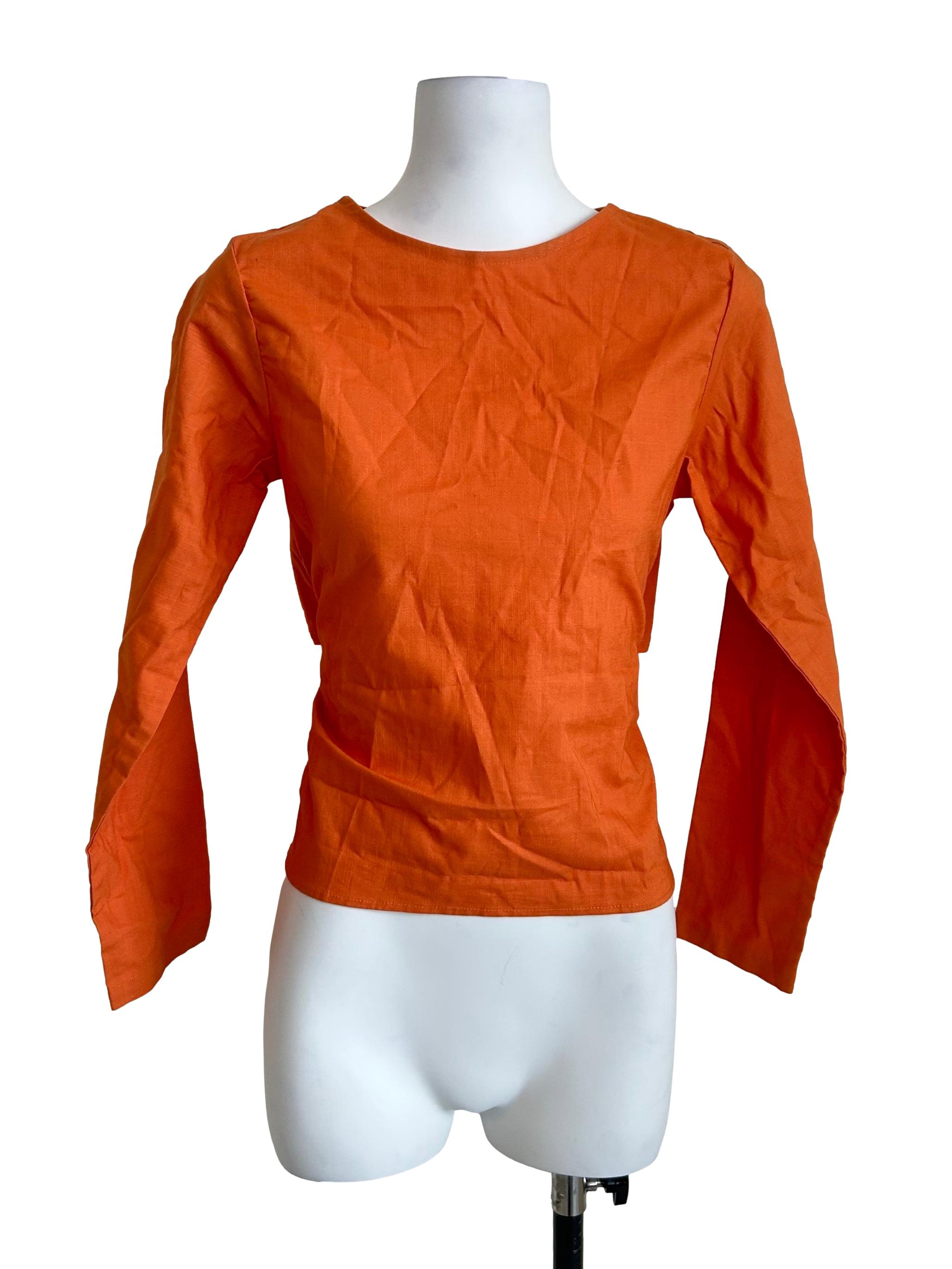 Orange Boat-Neck Long-Sleeve Cotton Top
