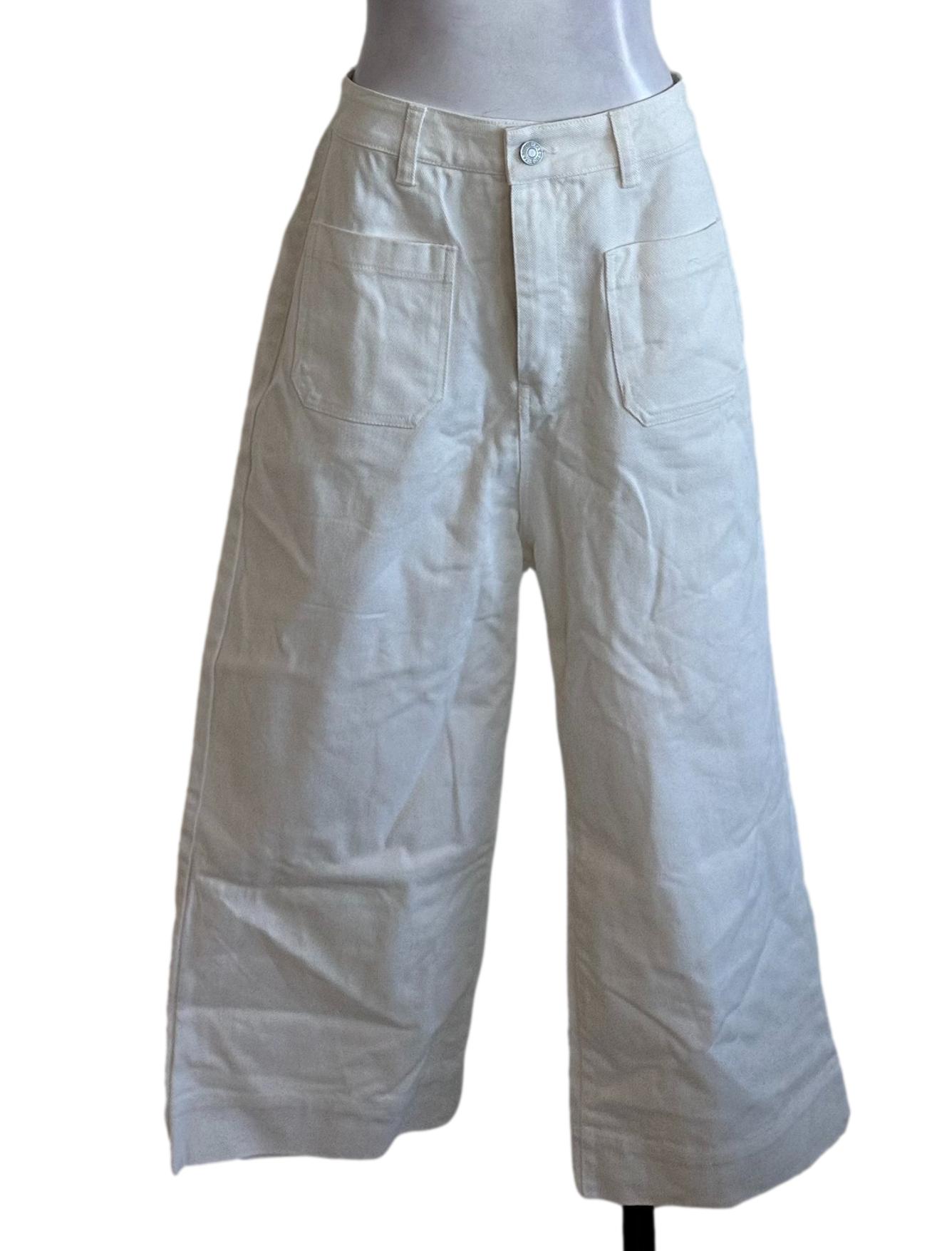 Ivory White Denim Wide Leg Jeans