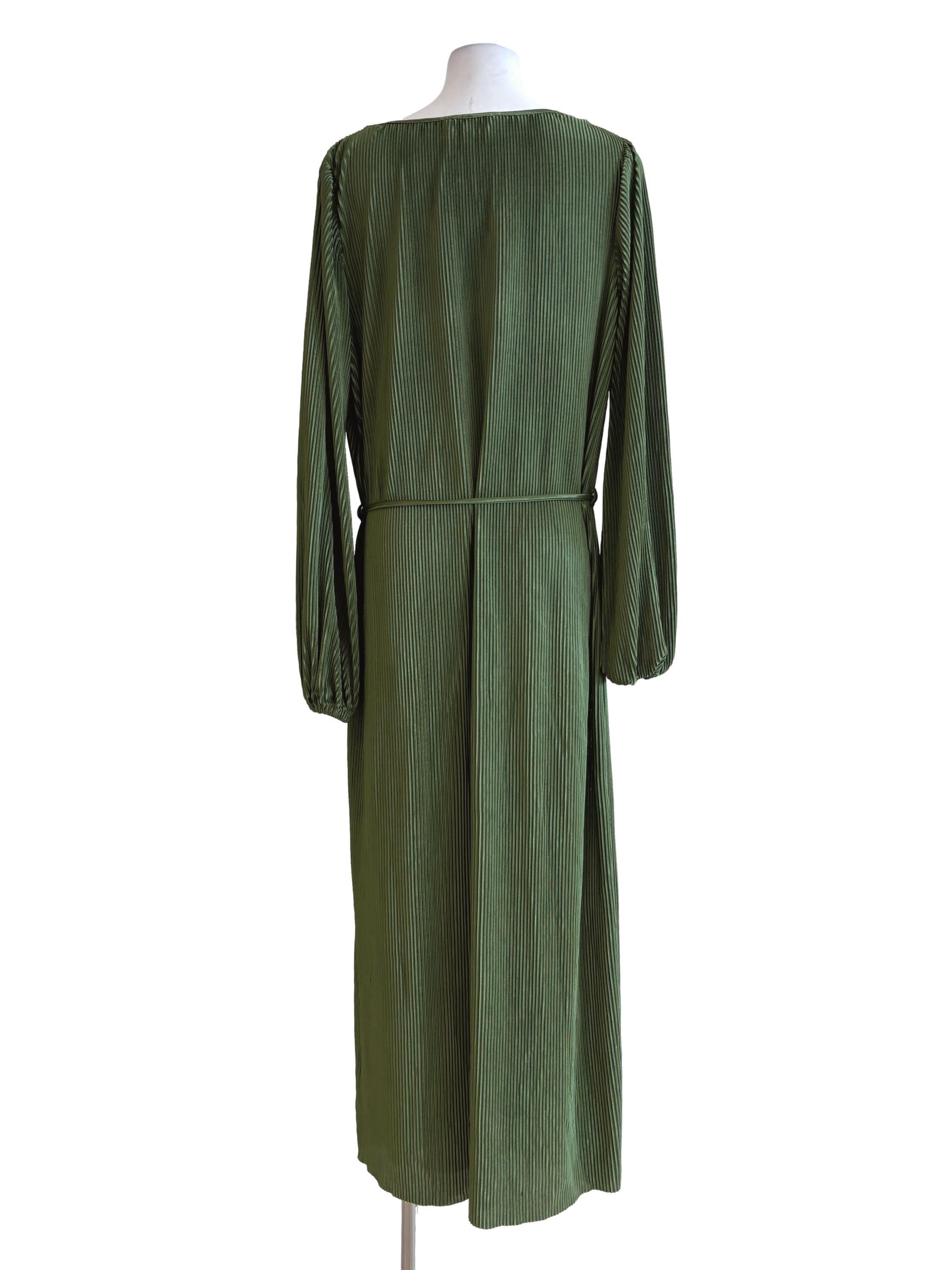 Avocado Green Pleated Shift Dress