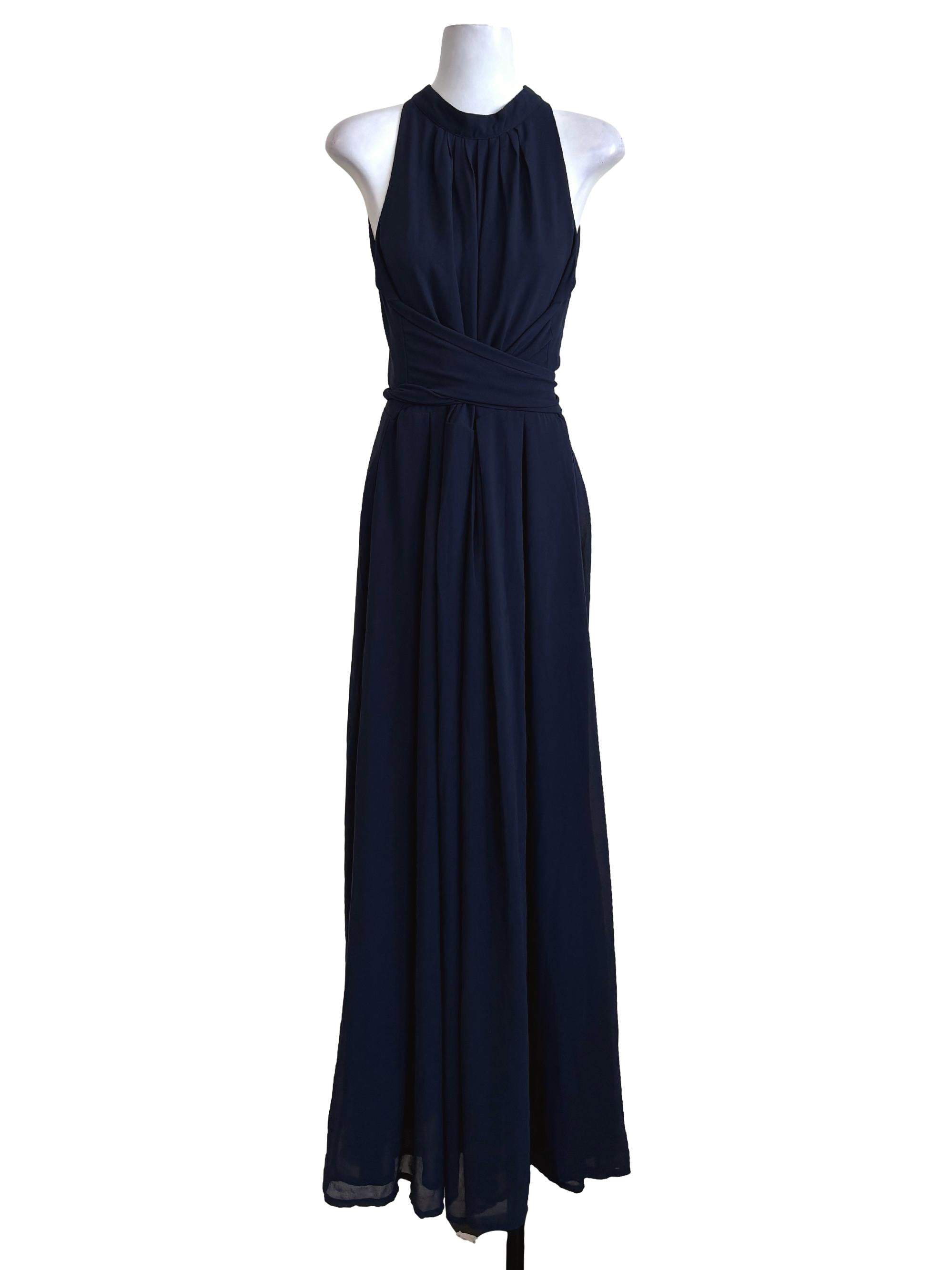 Navy Blue Halter Wrap Dress
