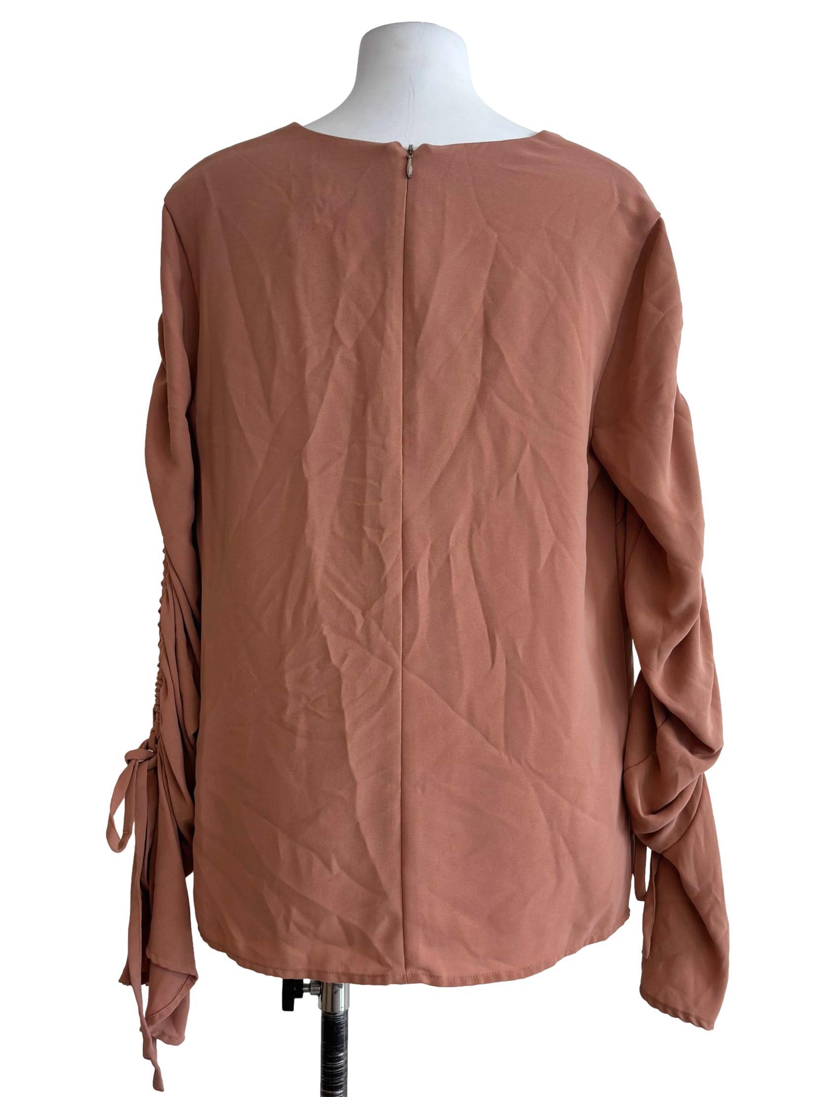 Salmon Beige Ruched Sleeve Top