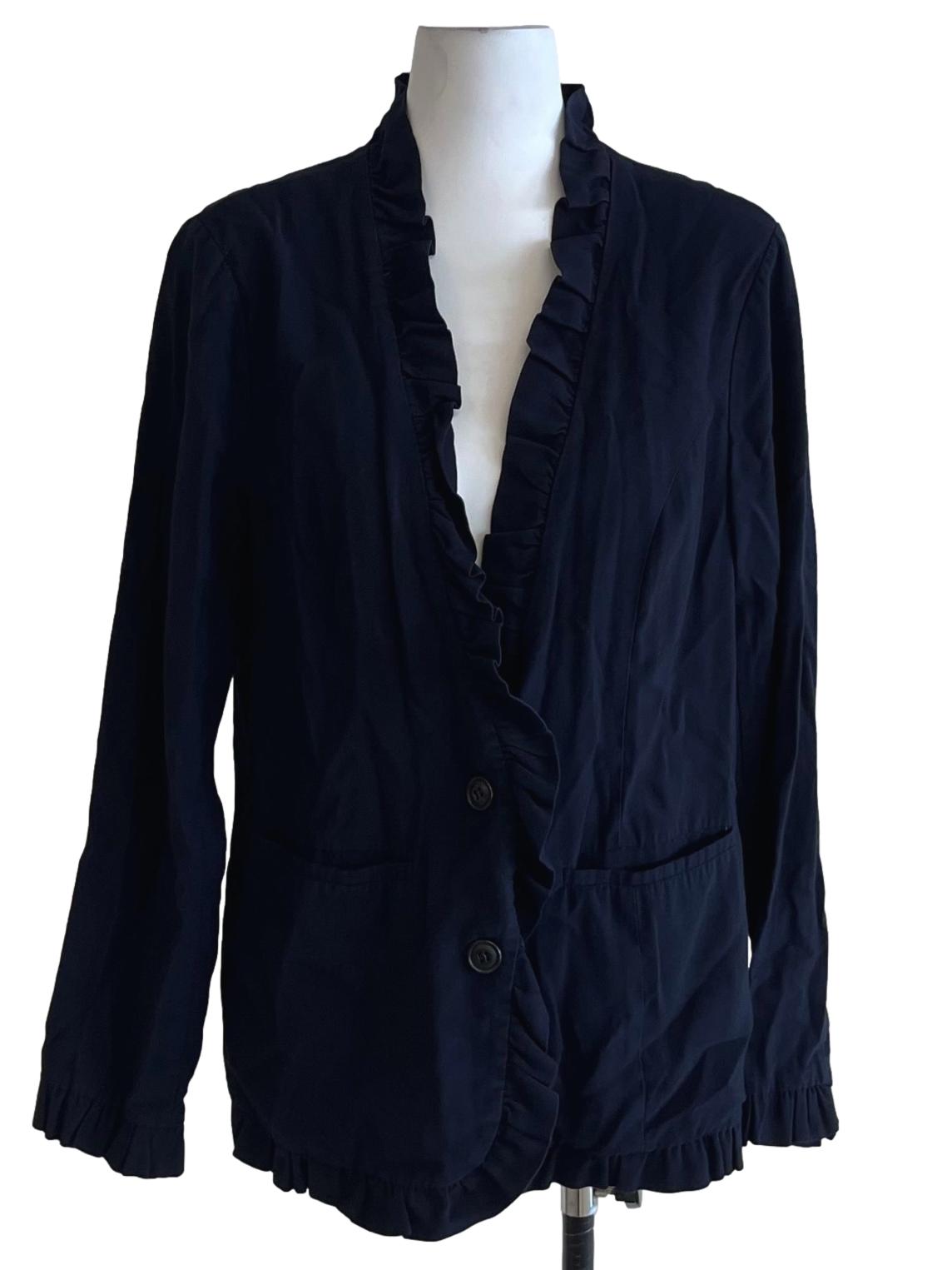 Navy Blue V-Neckline Single-Breasted Blazer