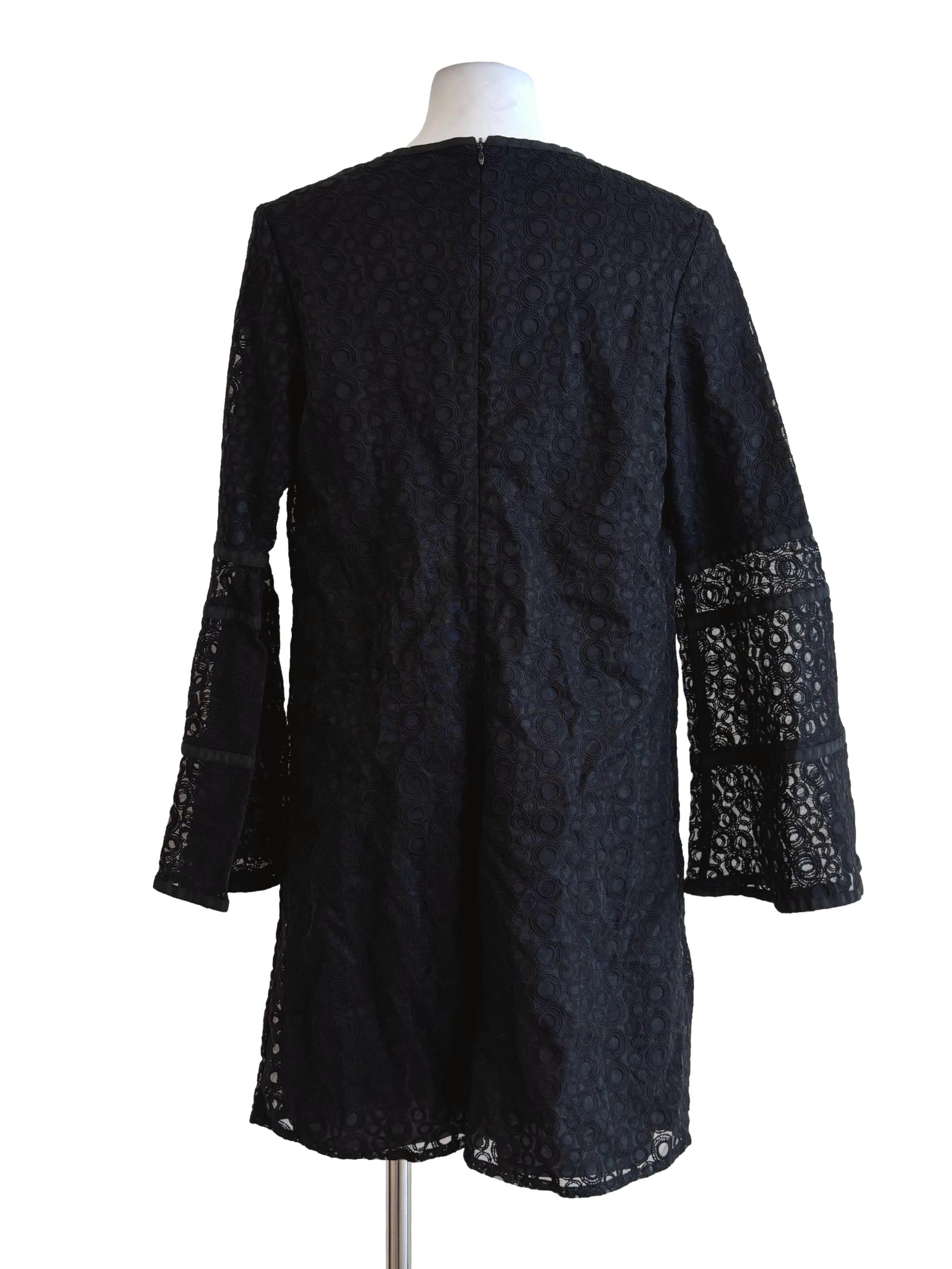 Jet Black Long Sleeve Textured Shift Dress
