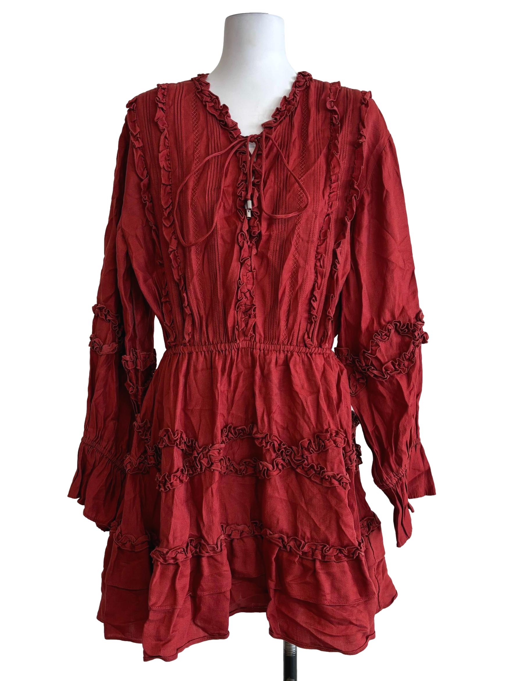 Scarlet Red Cotton Ruffle Dress