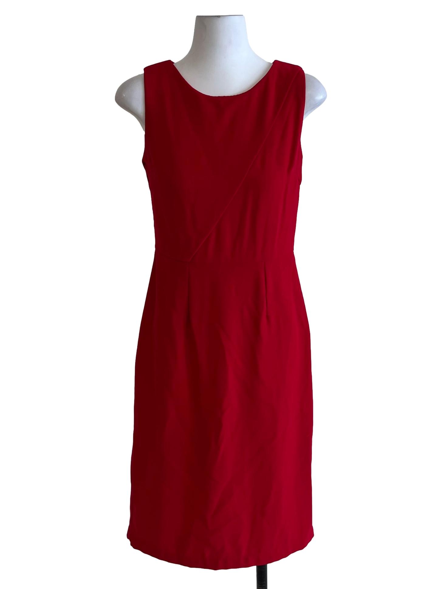 Blood Red Jewel Neckline A-Line Dress