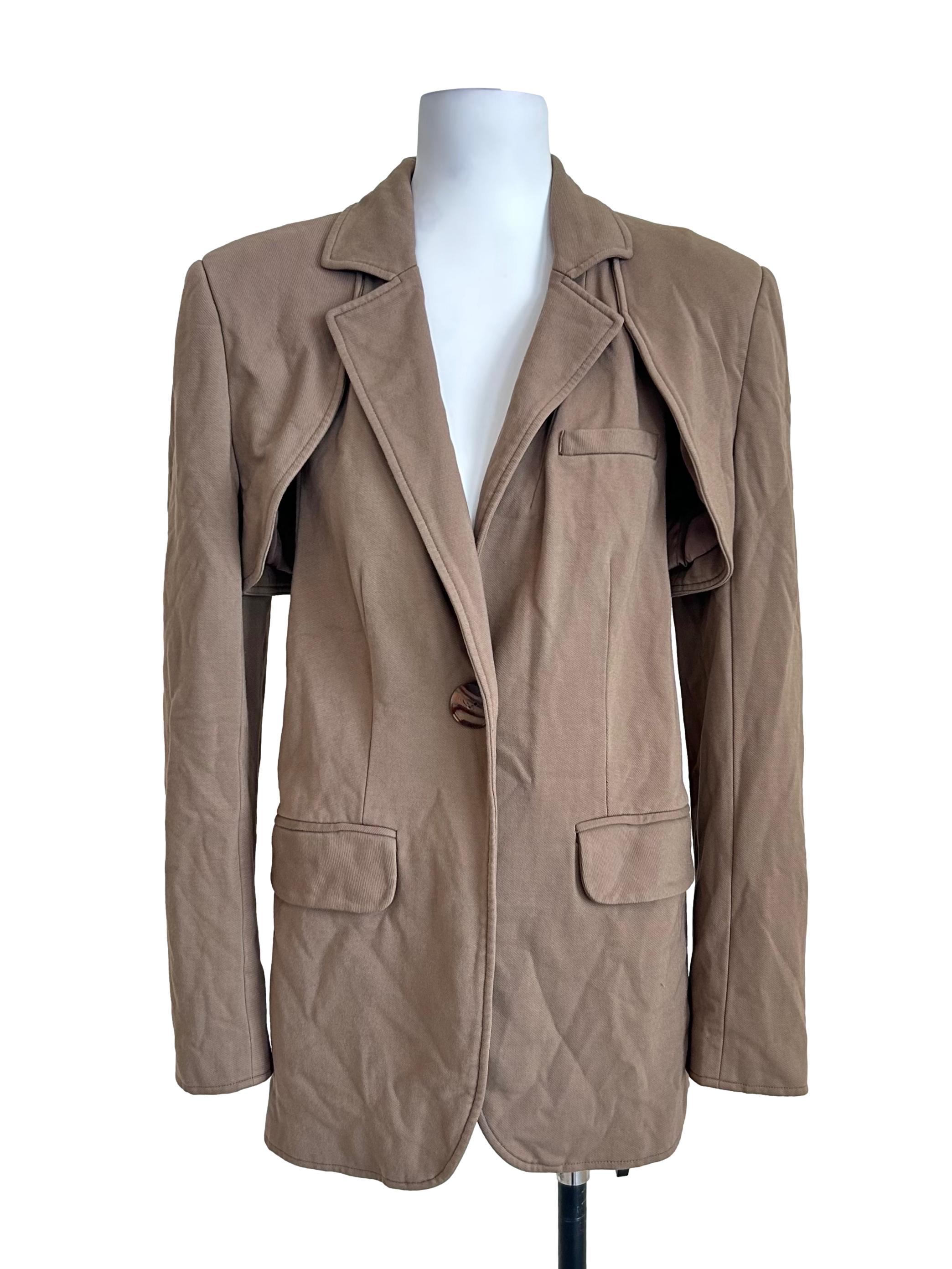 Olive Green Cape-Overlay Tailored Button Blazer