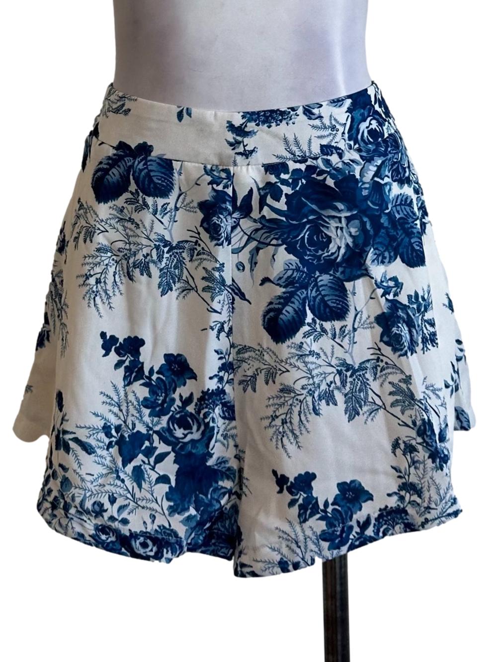 White Blue Floral Pattern Shorts