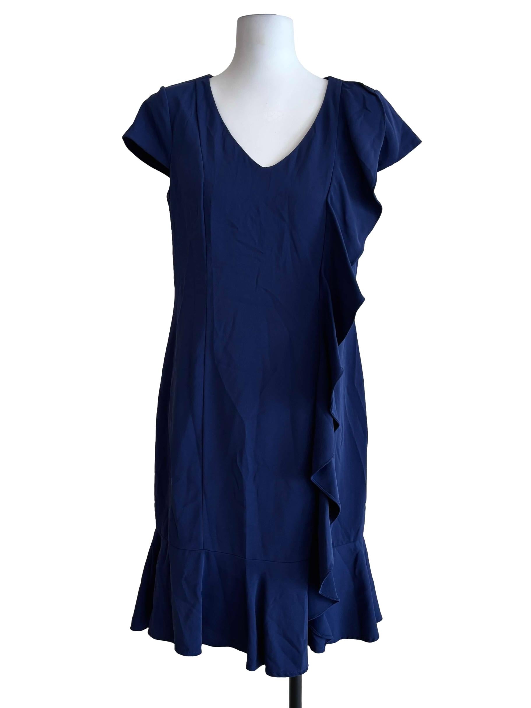 Navy Blue Cap Sleeve Ruffle Dress