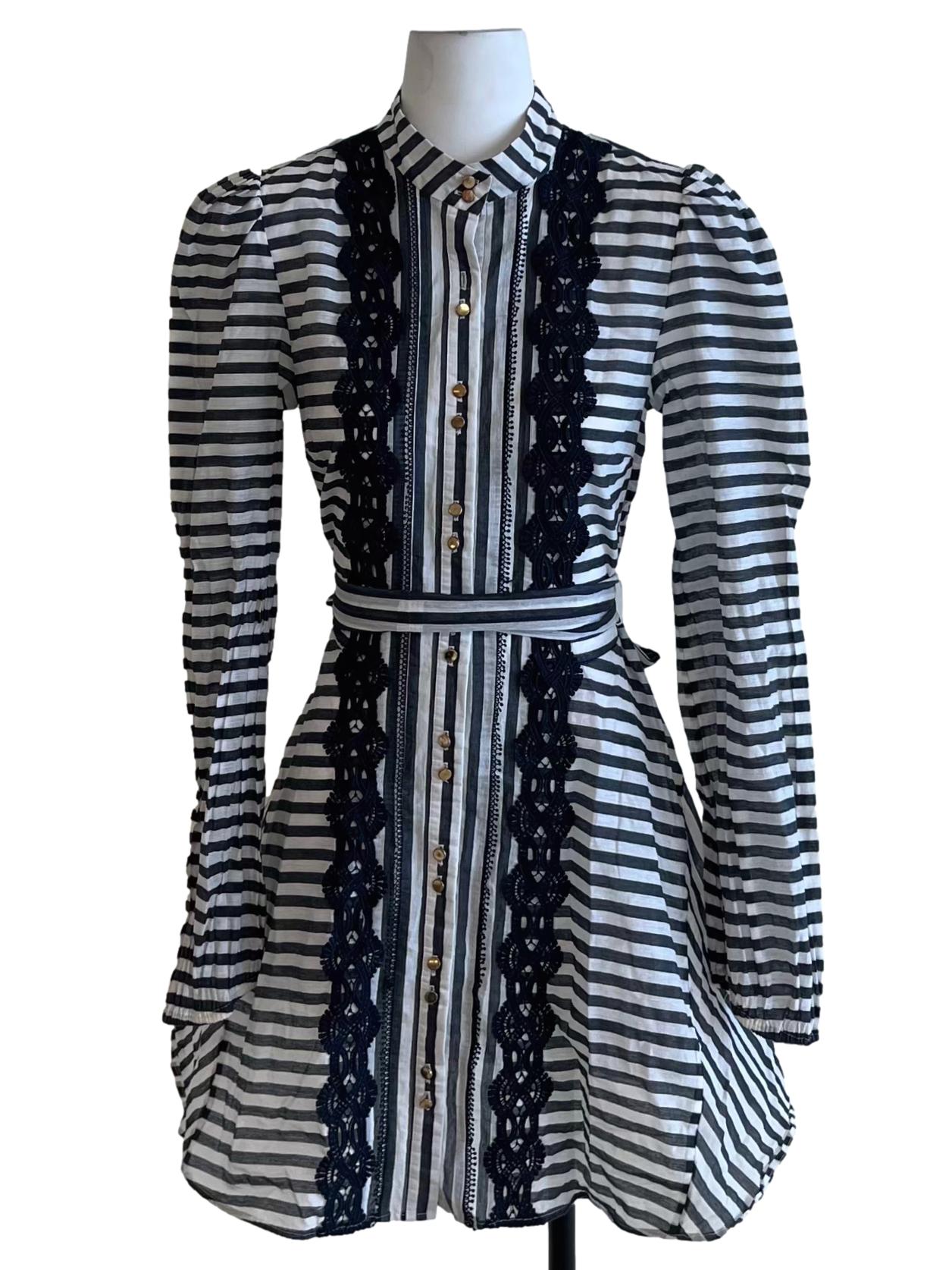White Bengal Stripe Empire Dress