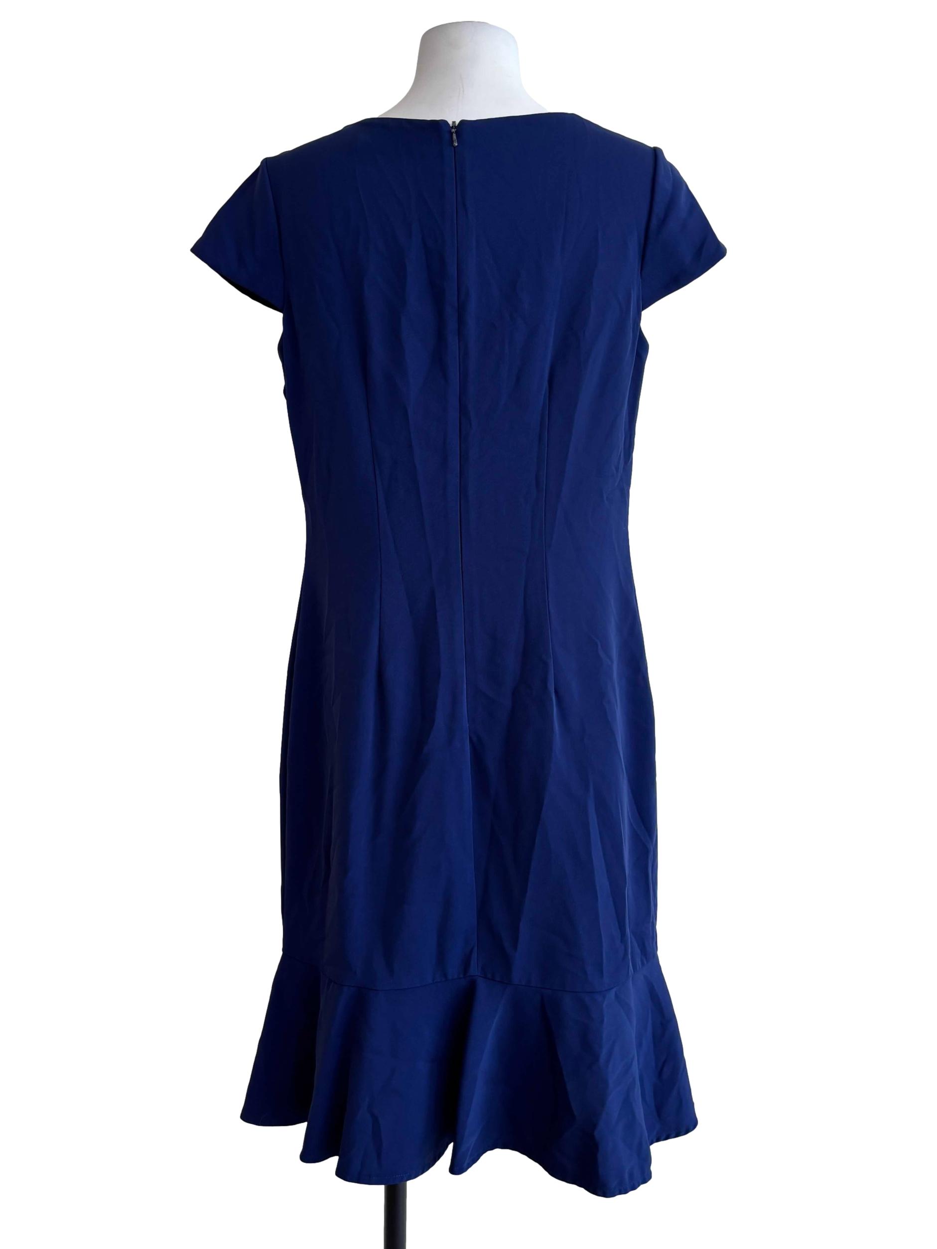 Navy Blue Cap Sleeve Ruffle Dress