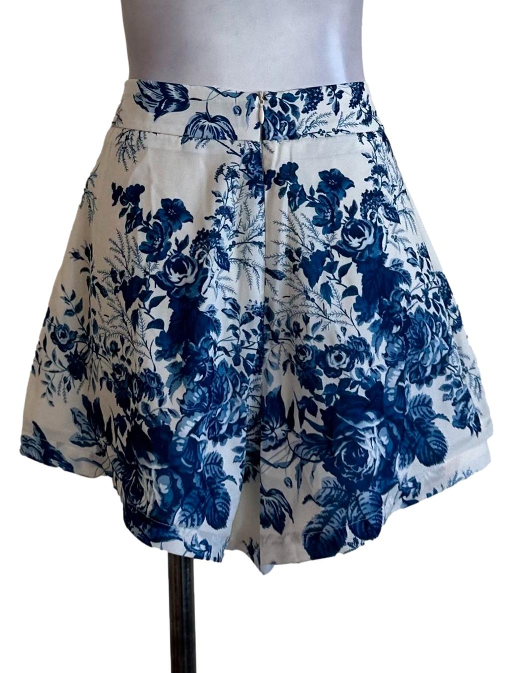 White Blue Floral Pattern Shorts