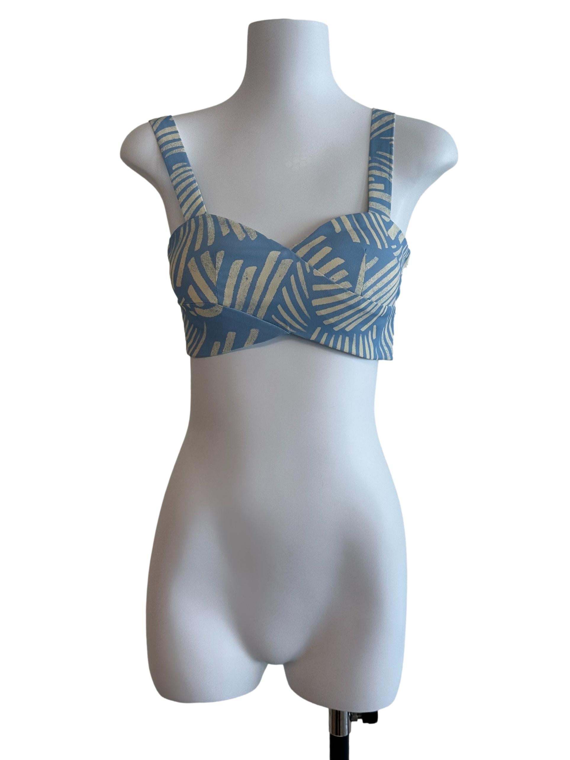 Sea Blue Pattern Sweetheart Crop Top