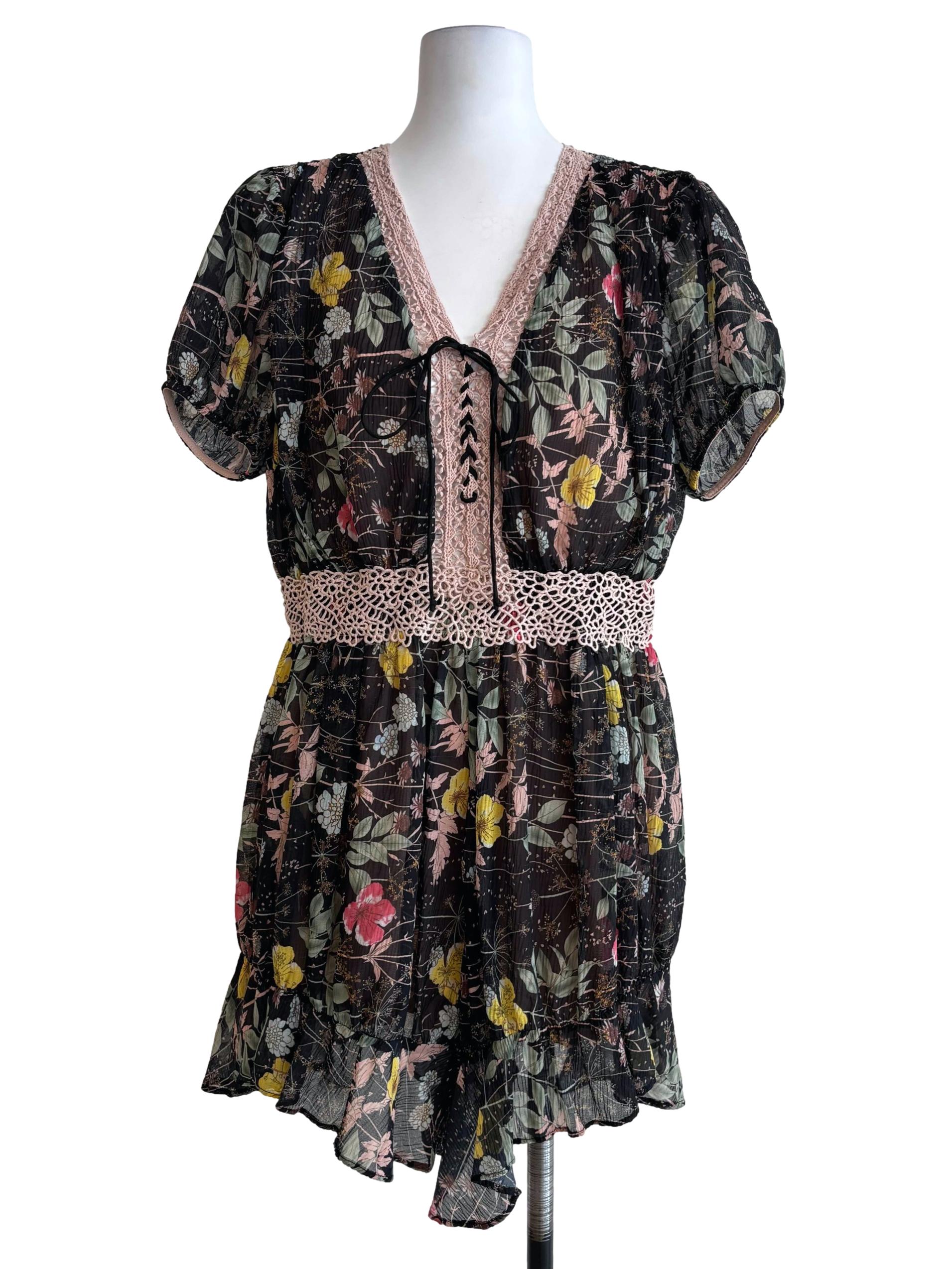 Charcoal Black Printed Romper