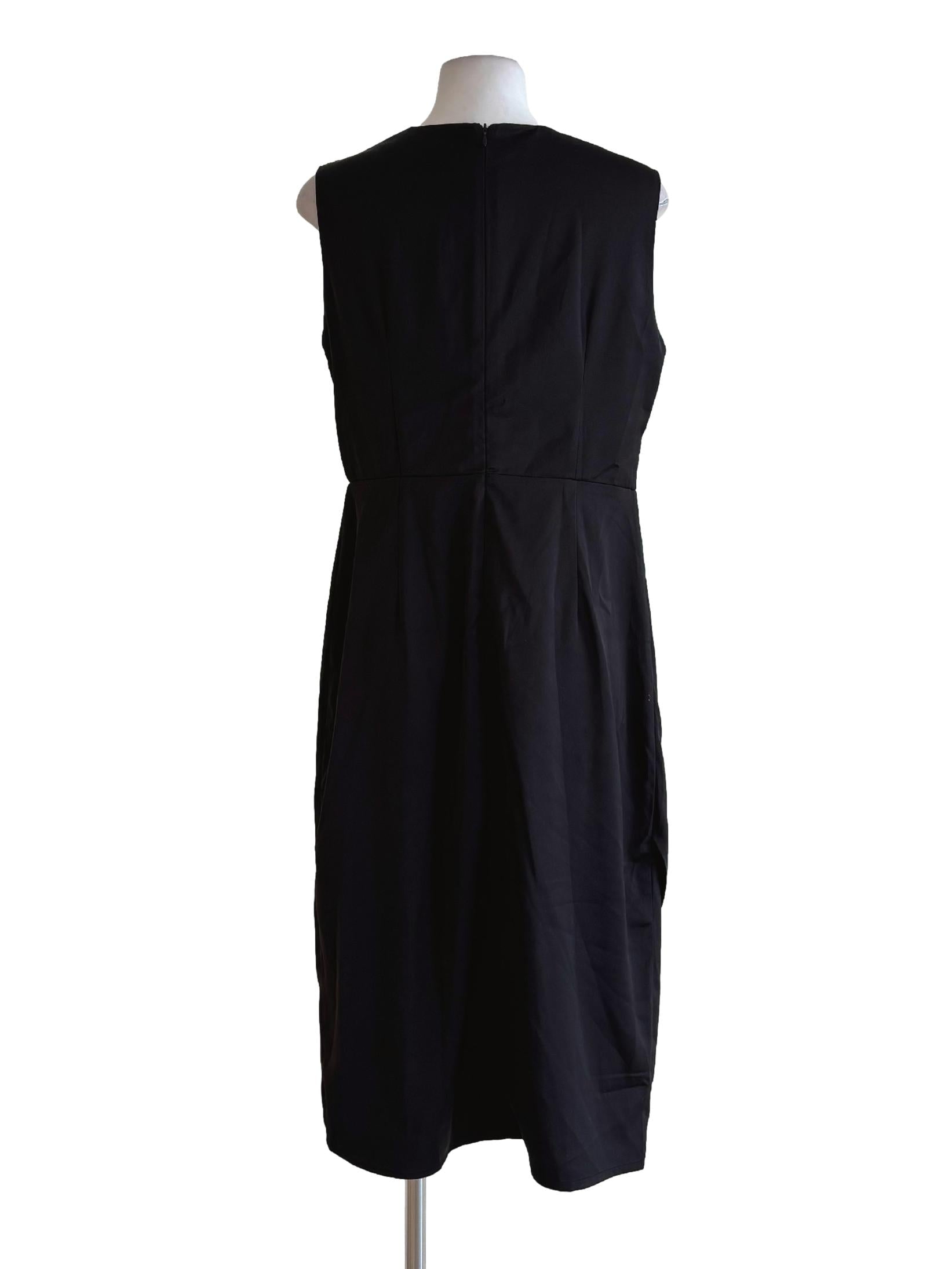 Shiny Black Surplice Sleeveless Pencil Dress