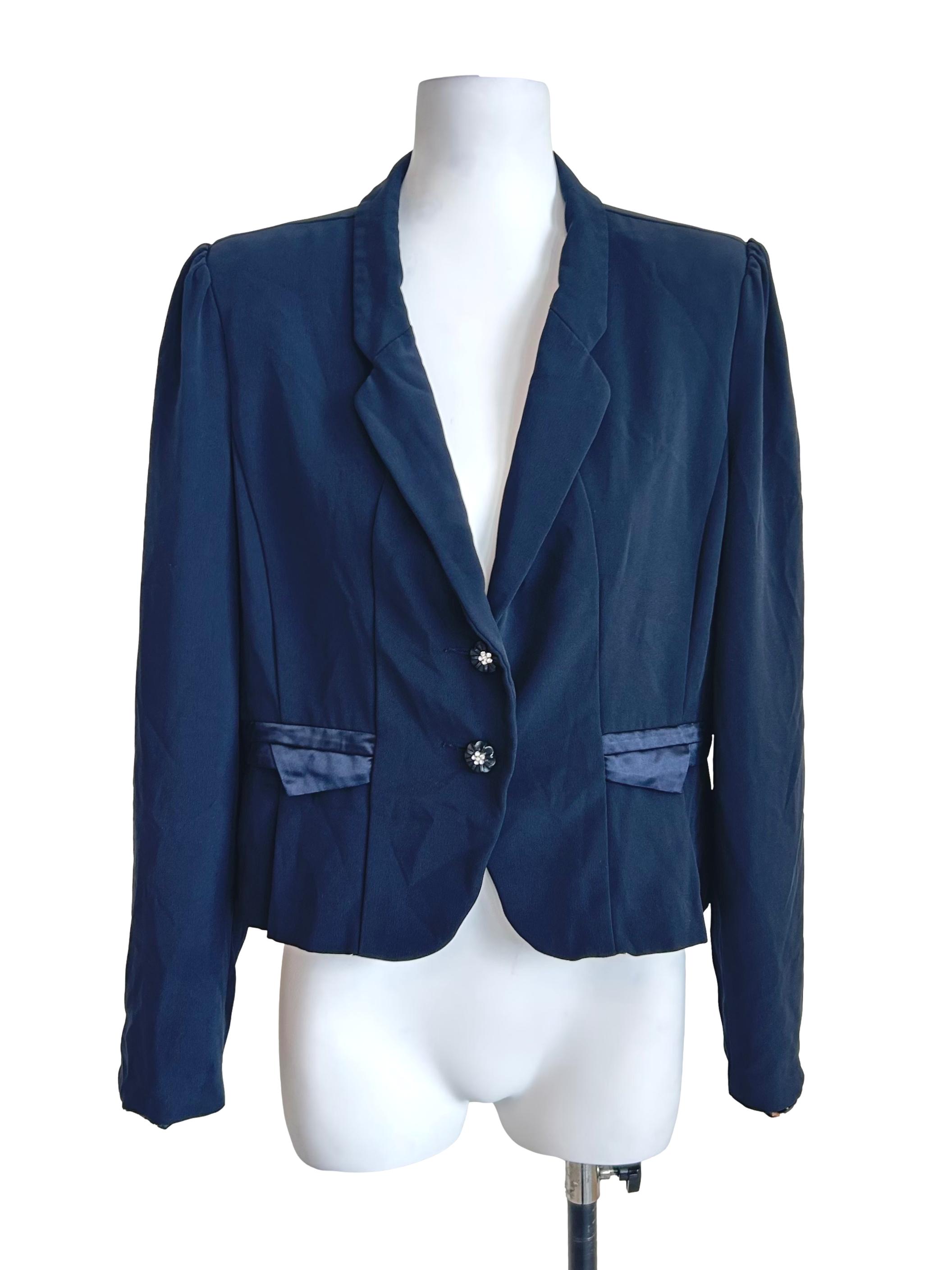 Navy Blue Cropped Fitted Blazer