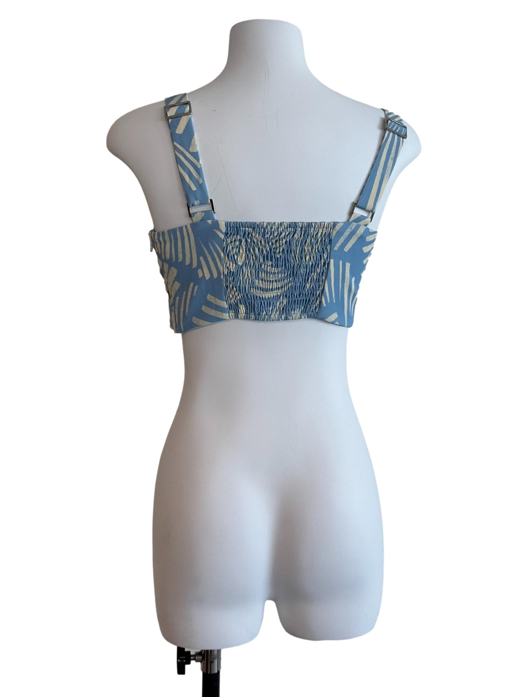 Sea Blue Pattern Sweetheart Crop Top