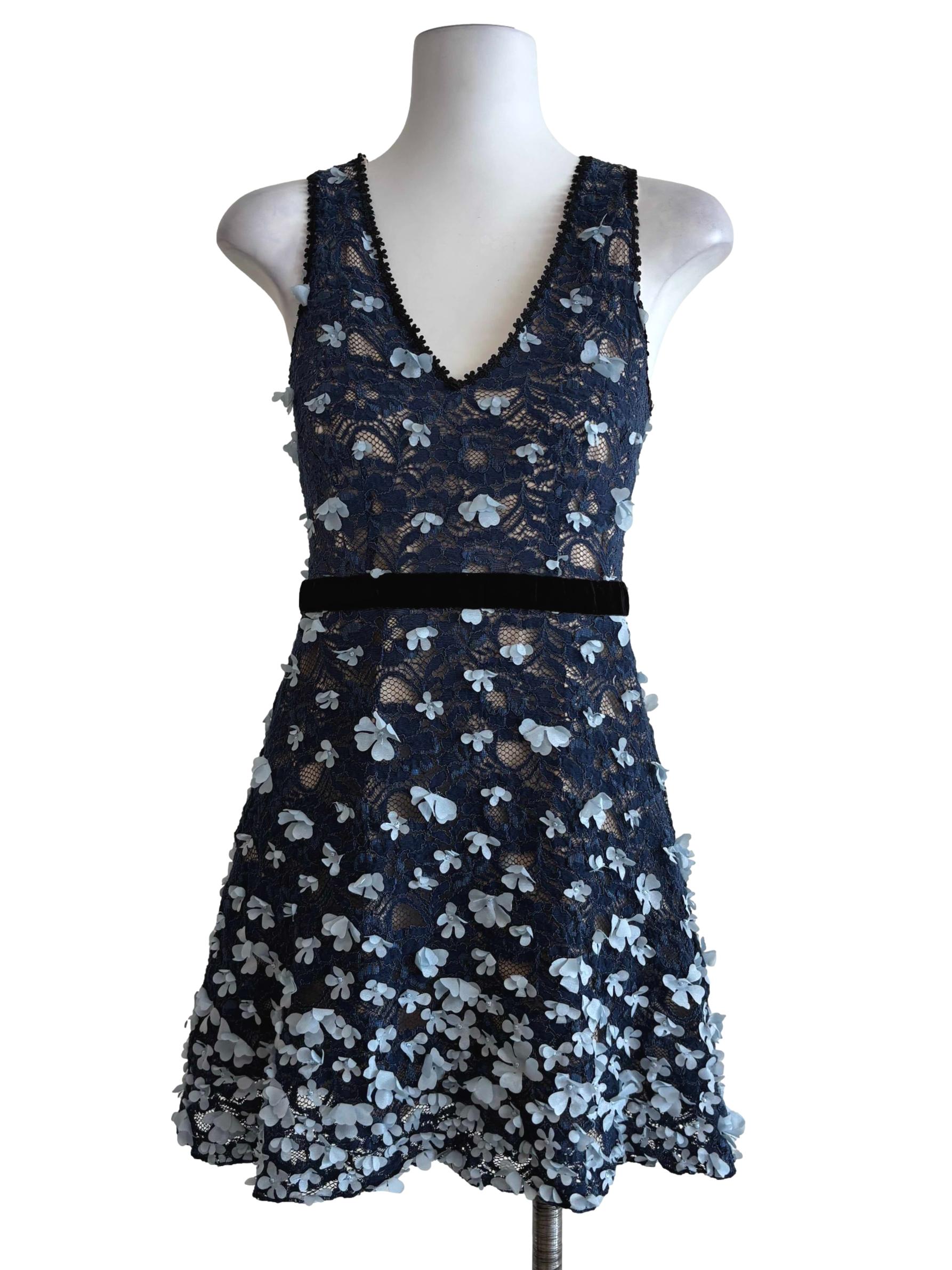 Aegean Blue Floral Appliques Lace Dress