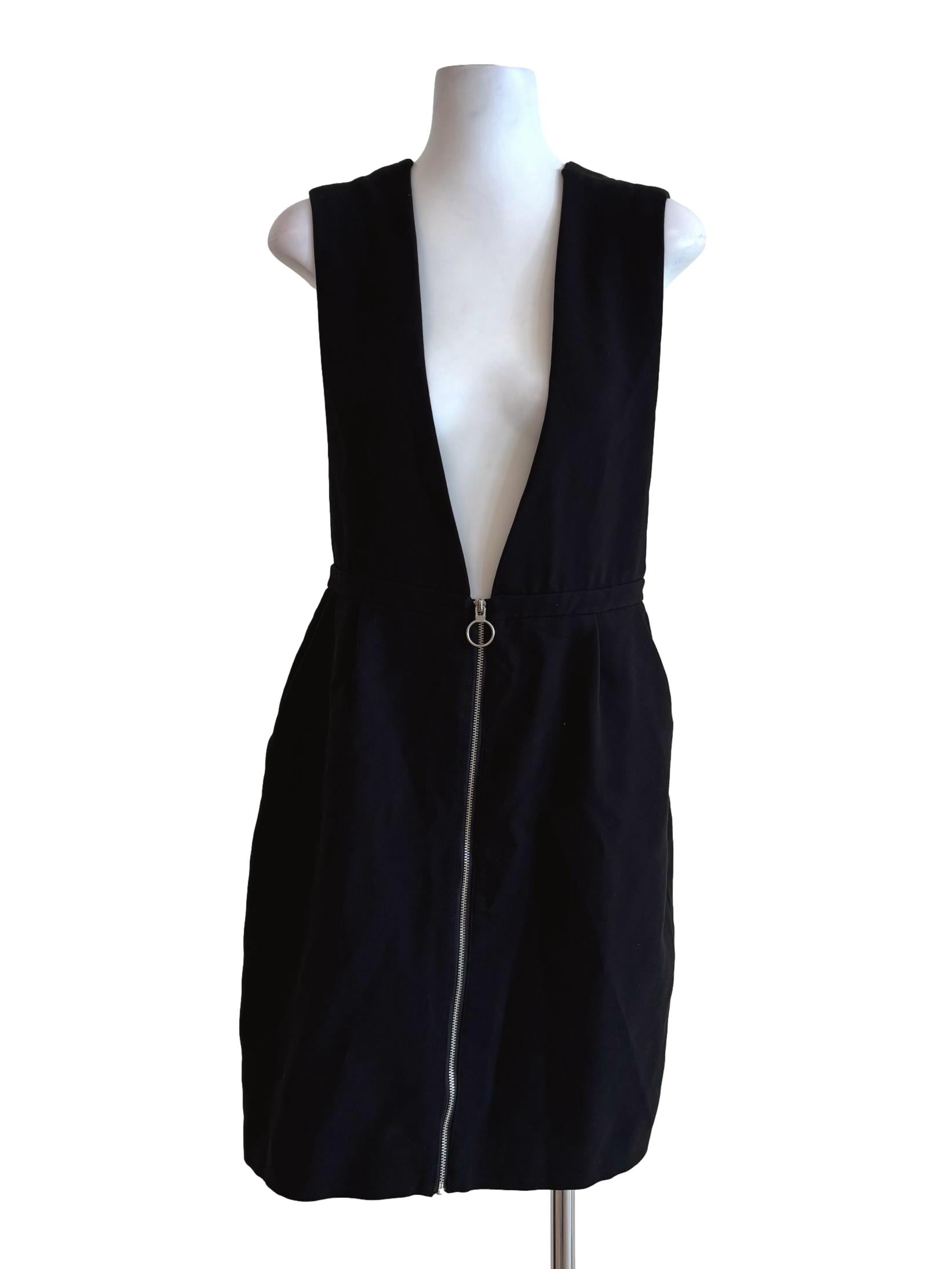 Black Plunged Neck Zip Up Dress