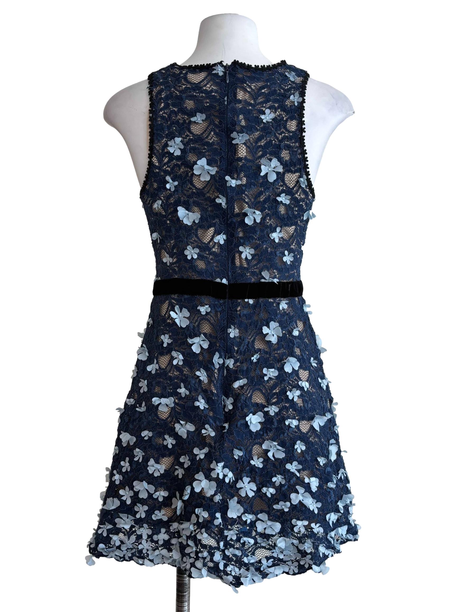 Aegean Blue Floral Appliques Lace Dress