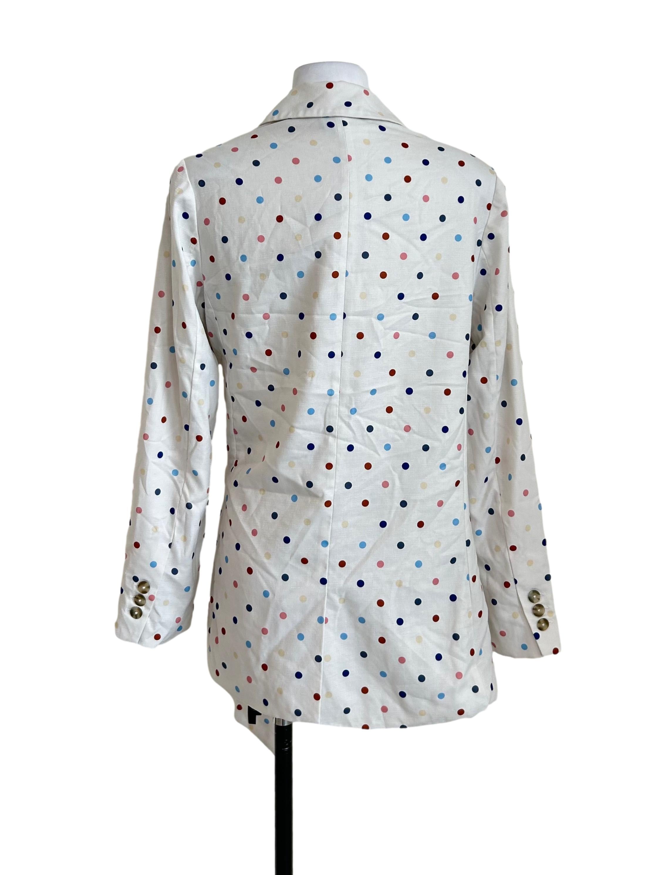 White Polka-Dot Asymmetric Wrap Blazer