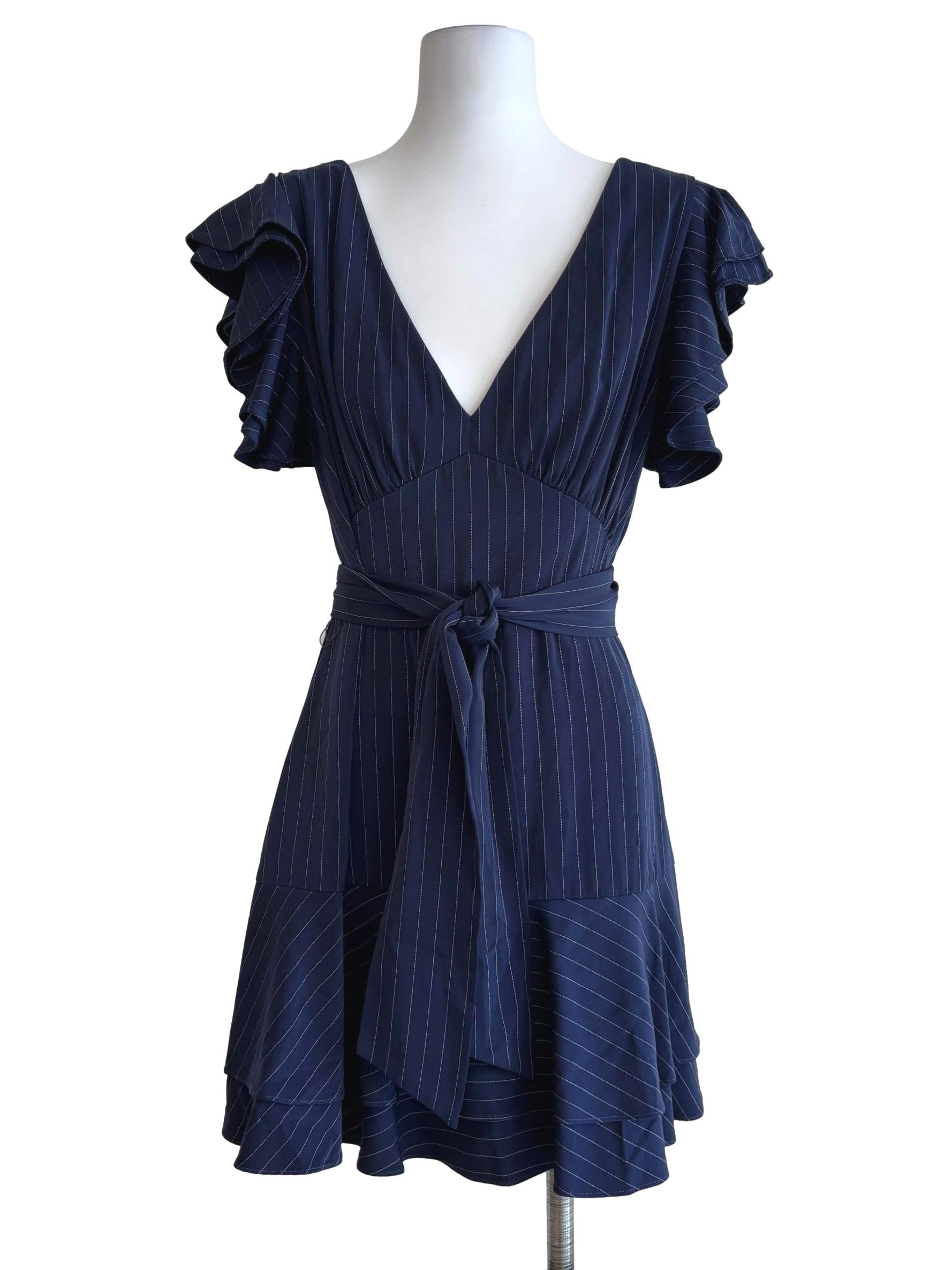 Navy Blue Pinstripe A-Line Dress